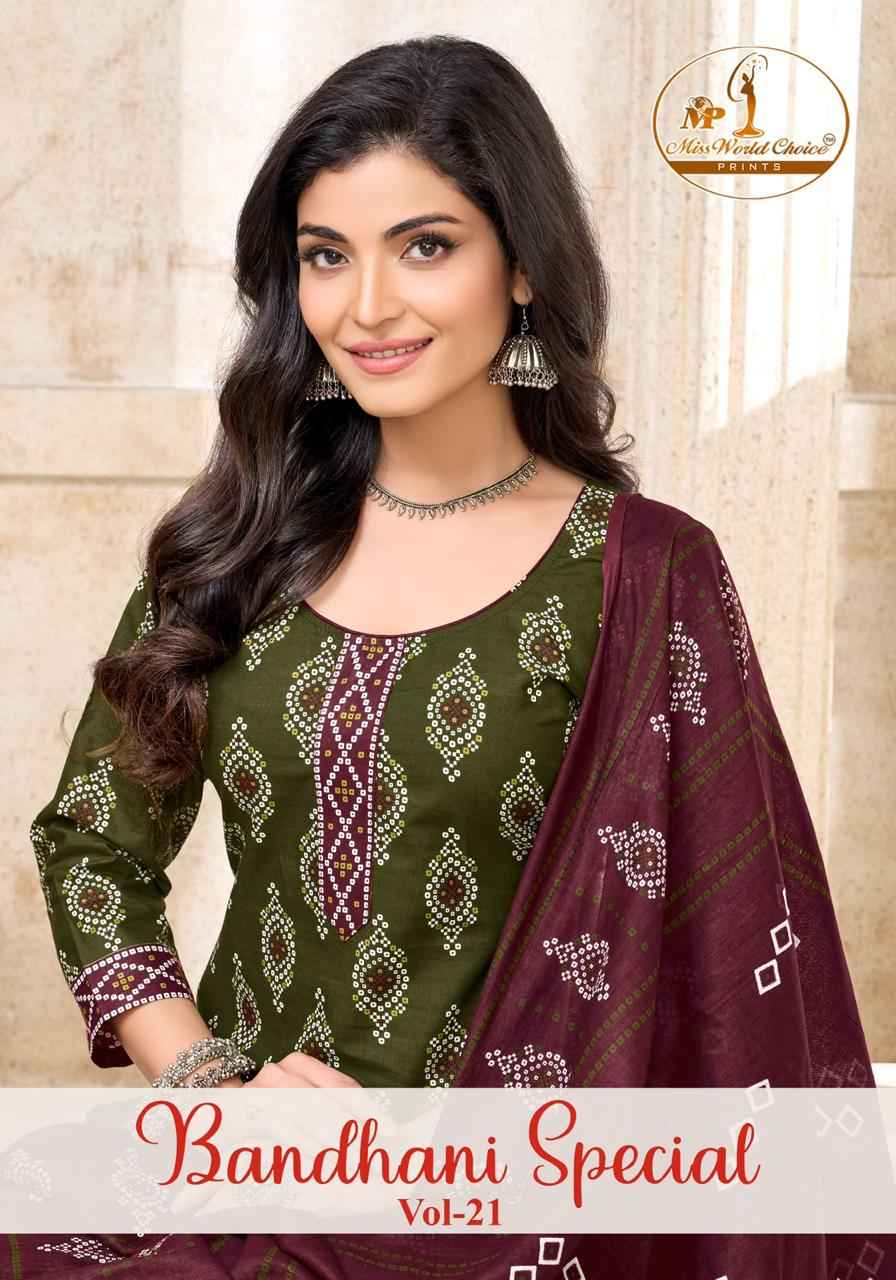 Miss World Choice Bandhni Special Vol 21 Cotton Dress Material 10 pcs Catalogue