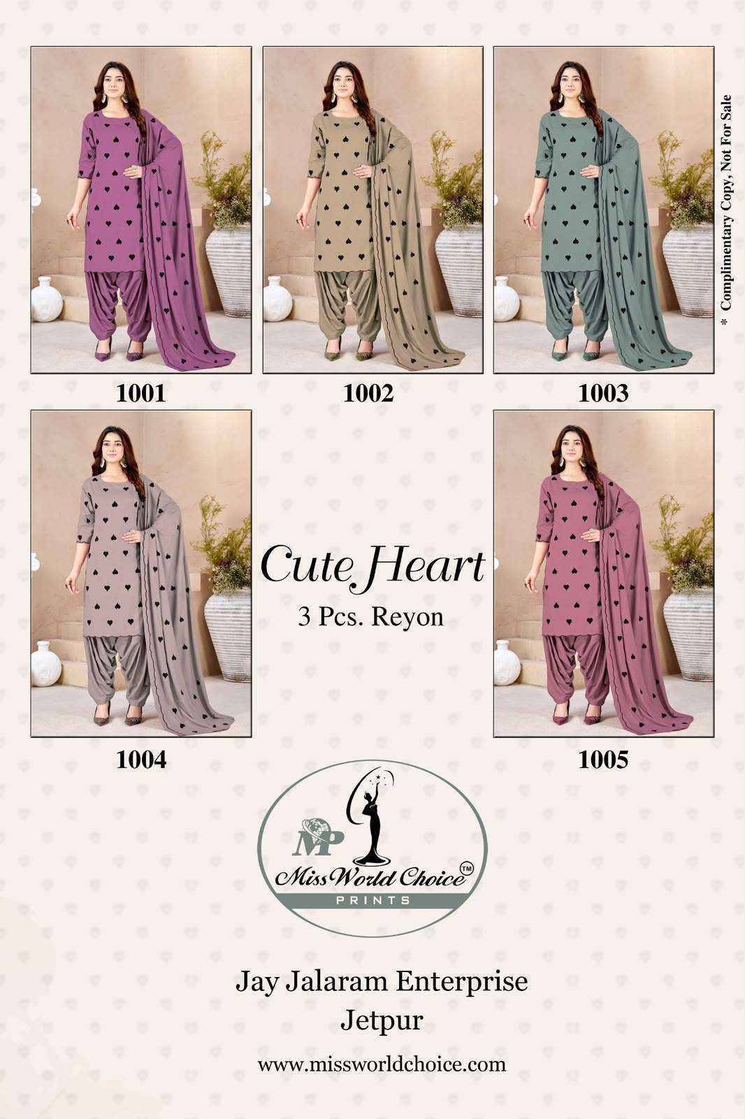 Miss World Choice Cute Heart Vol 1 Rayon Dress Material 5 pcs Catalogue
