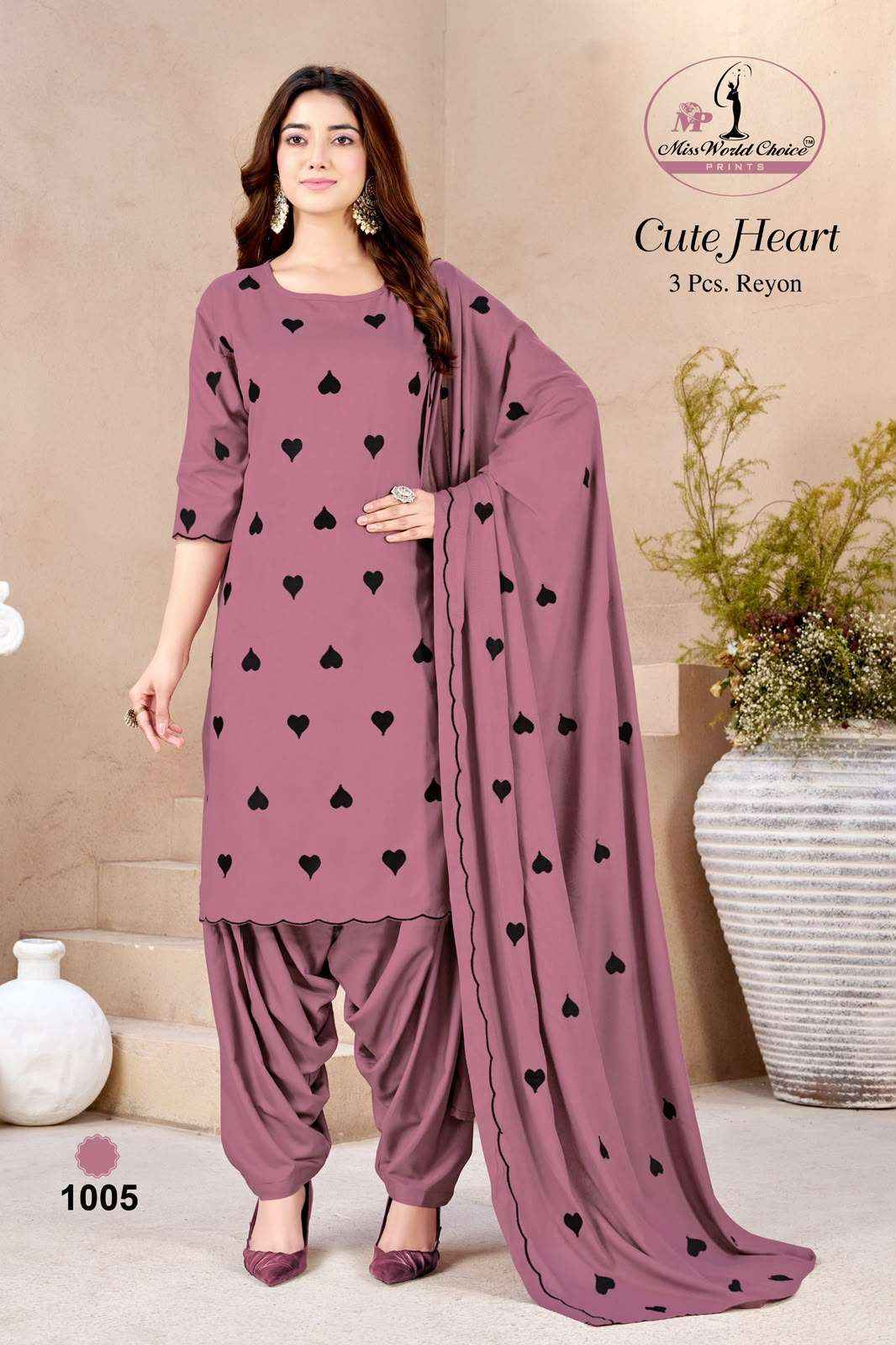 Miss World Choice Cute Heart Vol 1 Rayon Dress Material 5 pcs Catalogue