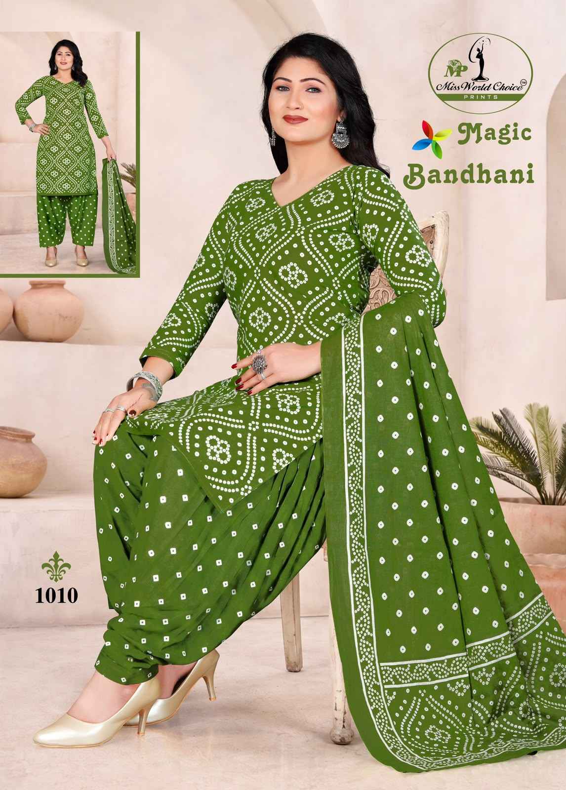 Miss World Choice Magic Bandhni Vol 1 Radymade Cotton Dress 10 pcs Catalogue