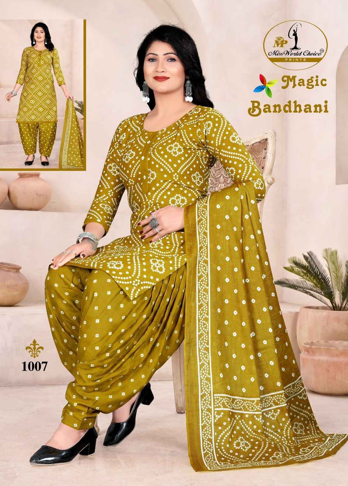 Miss World Choice Magic Bandhni Vol 1 Radymade Cotton Dress 10 pcs Catalogue