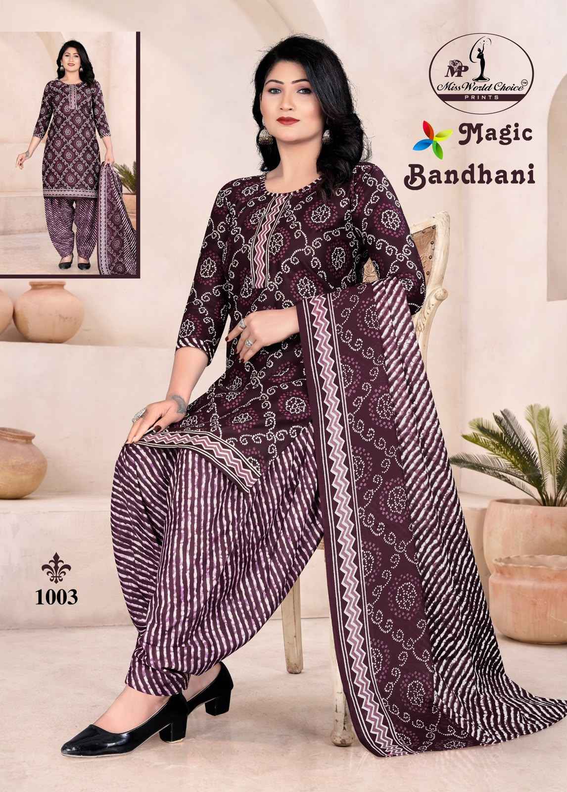 Miss World Choice Magic Bandhni Vol 1 Radymade Cotton Dress 10 pcs Catalogue