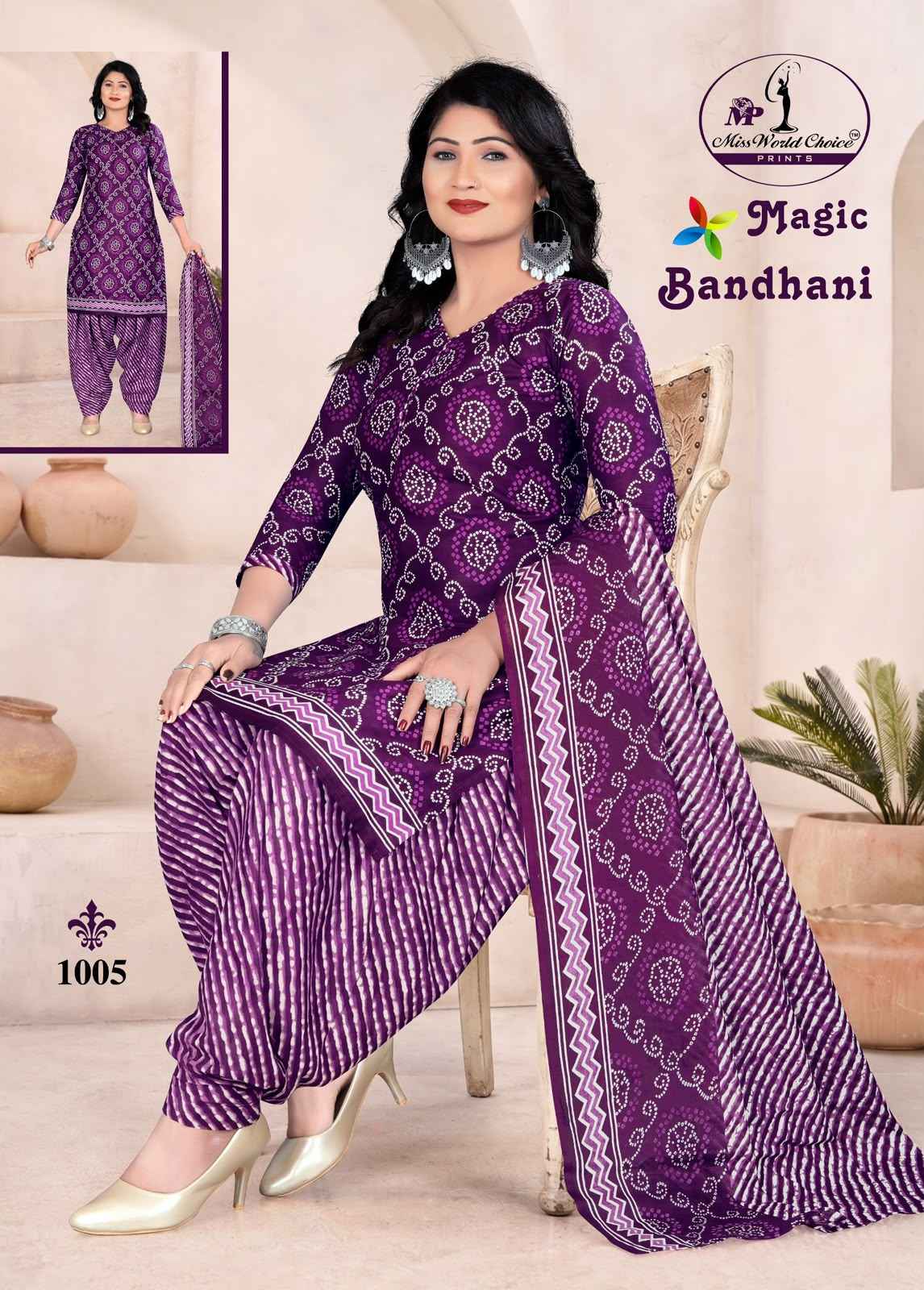 Miss World Choice Magic Bandhni Vol 1 Radymade Cotton Dress 10 pcs Catalogue