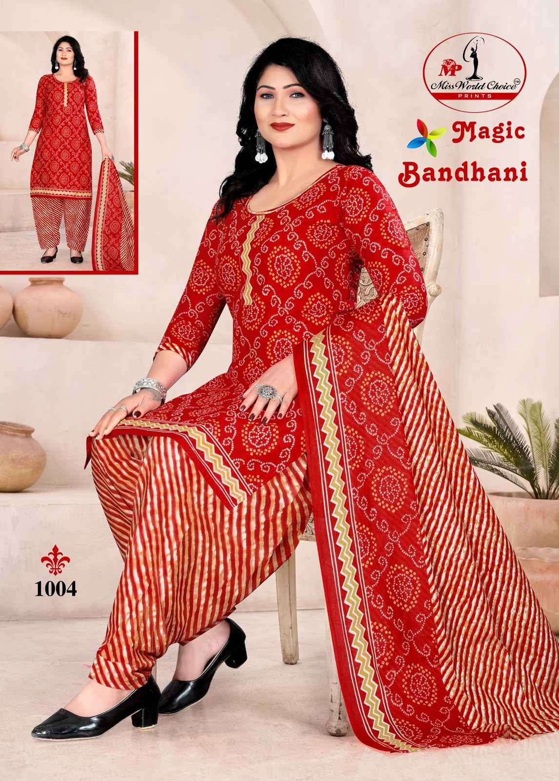 Miss World Choice Magic Bandhni Vol 1 Radymade Cotton Dress 10 pcs Catalogue
