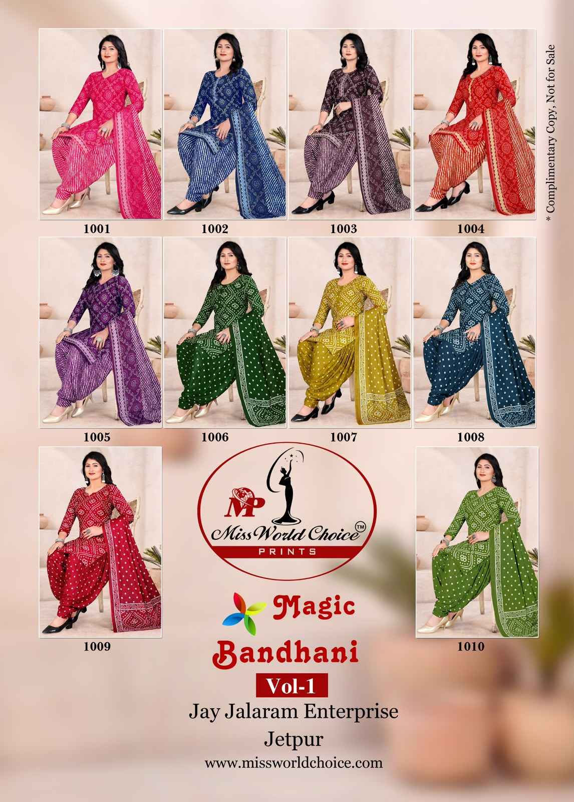 Miss World Choice Magic Bandhni Vol 1 Radymade Cotton Dress 10 pcs Catalogue