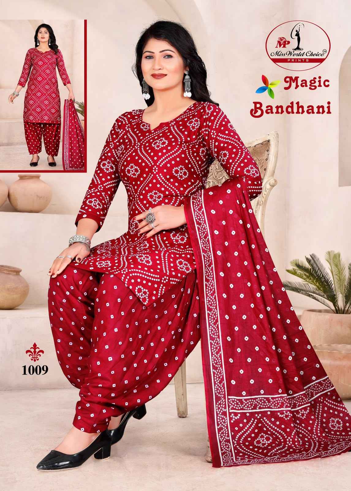 Miss World Choice Magic Bandhni Vol 1 Radymade Cotton Dress 10 pcs Catalogue