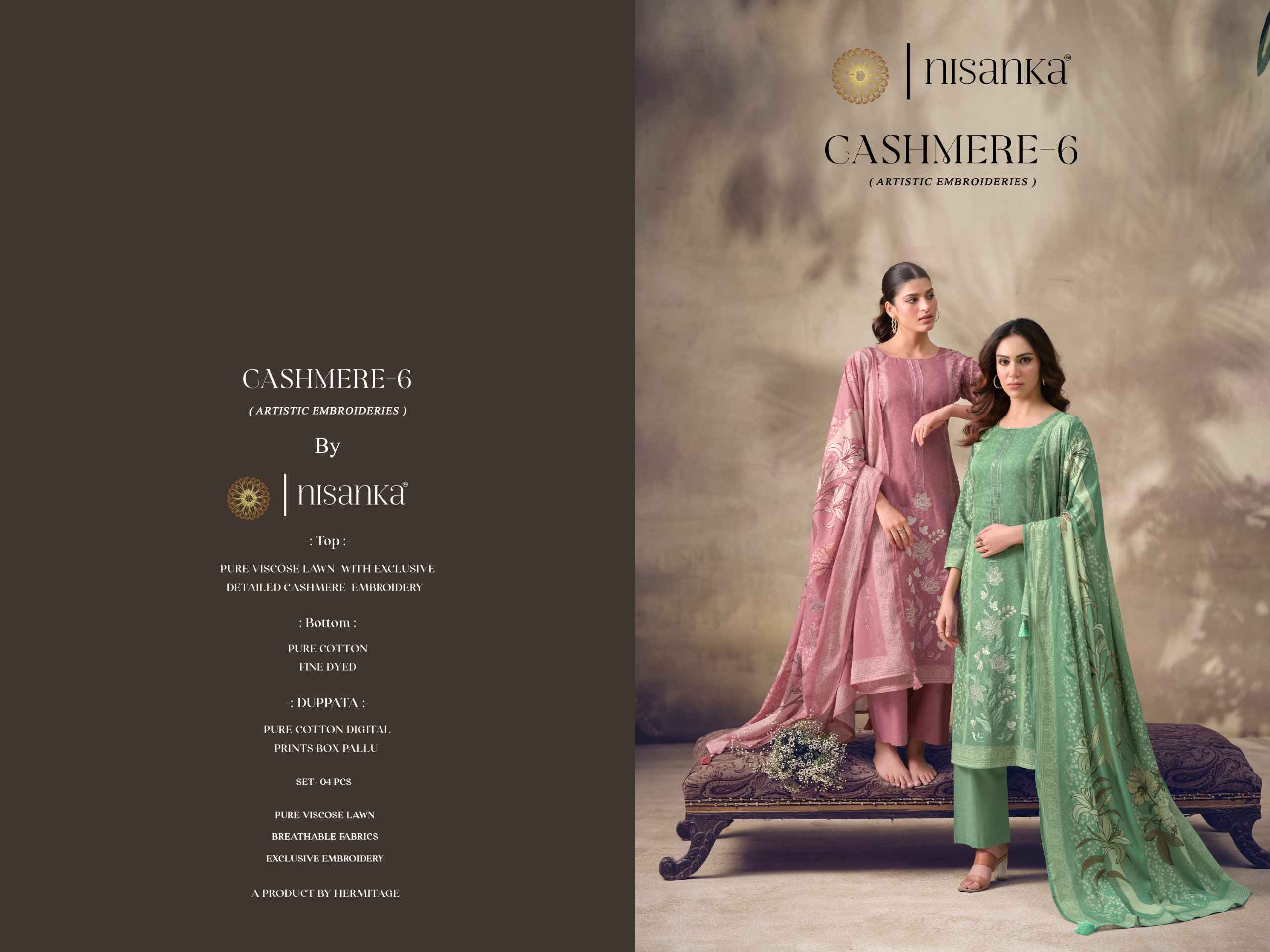 Nisanka Cashmere Vol 6 Viscose Lawn Dress Material 4 pcs Catalogue