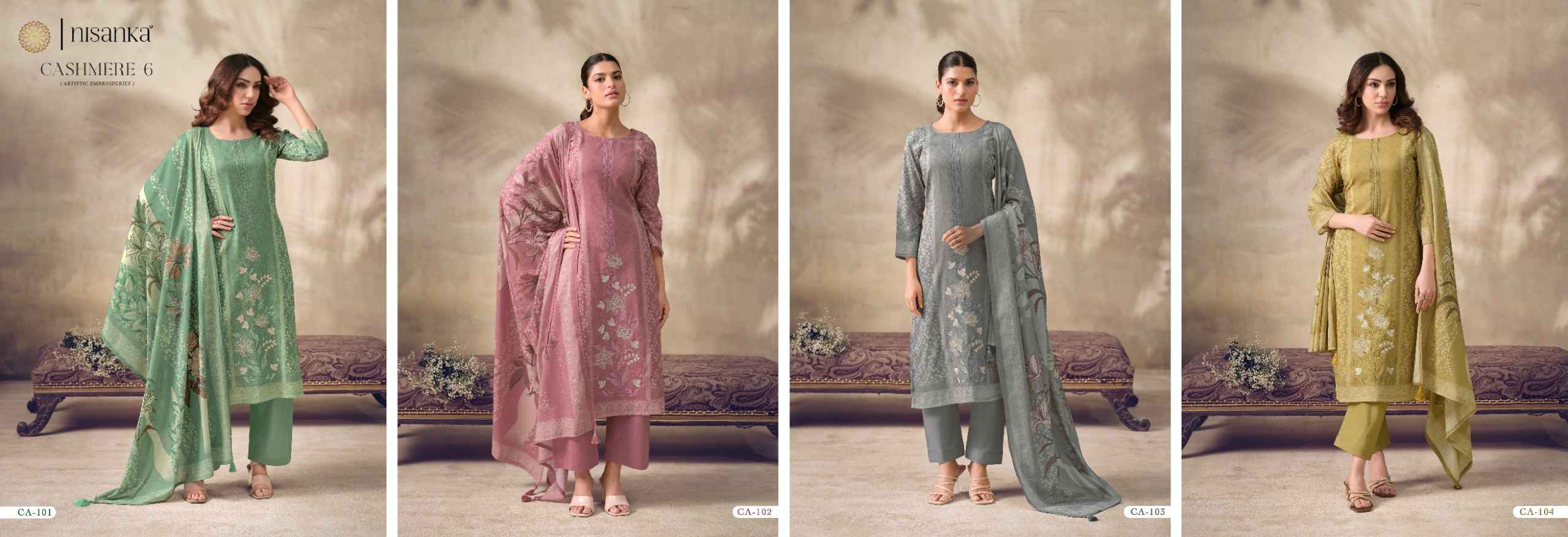Nisanka Cashmere Vol 6 Viscose Lawn Dress Material 4 pcs Catalogue