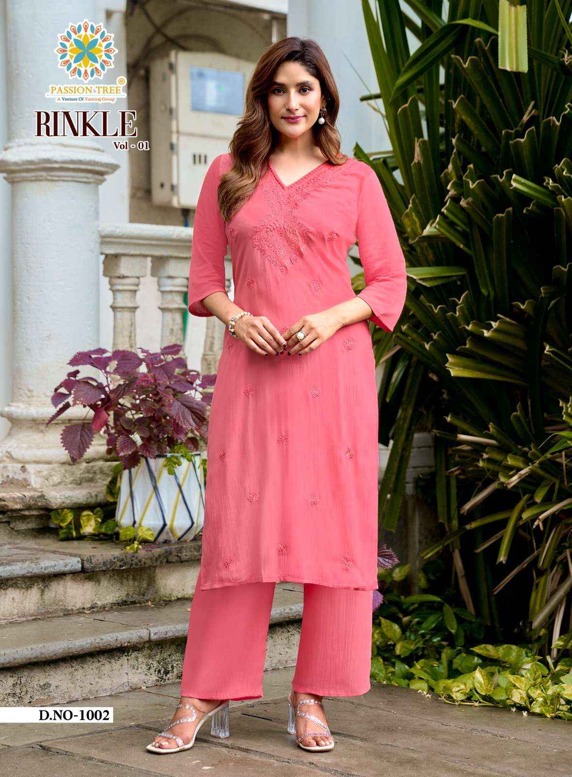 Passion Tree Rinkle Vol 1 Rayon Kurti With Plazzo 8 pcs Catalogue