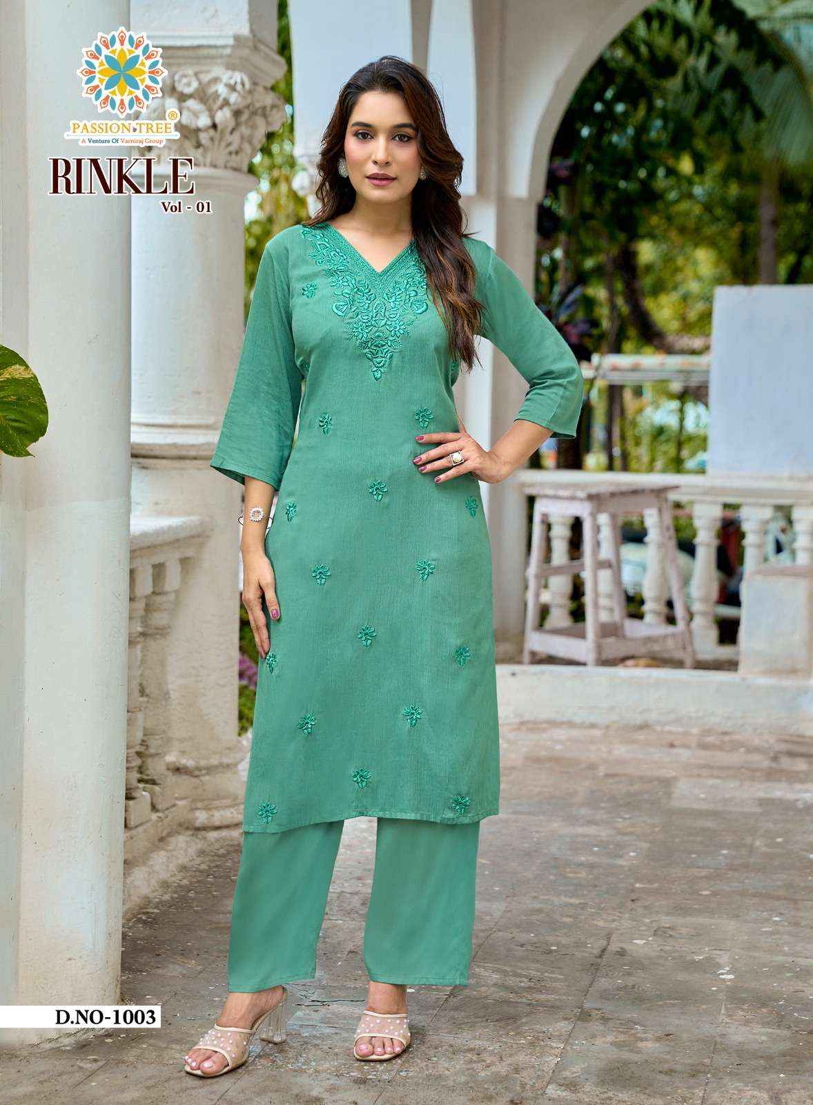 Passion Tree Rinkle Vol 1 Rayon Kurti With Plazzo 8 pcs Catalogue