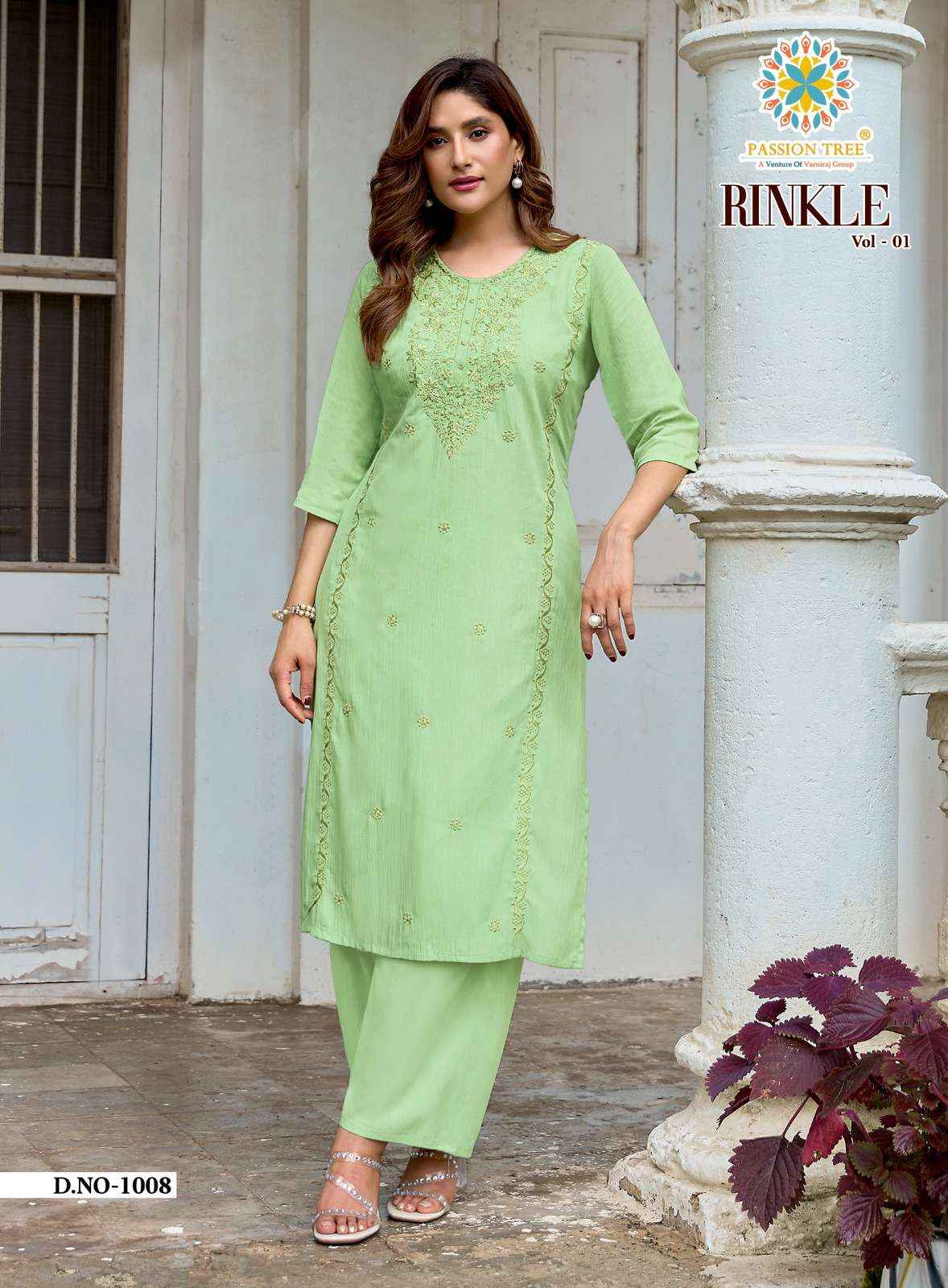 Passion Tree Rinkle Vol 1 Rayon Kurti With Plazzo 8 pcs Catalogue