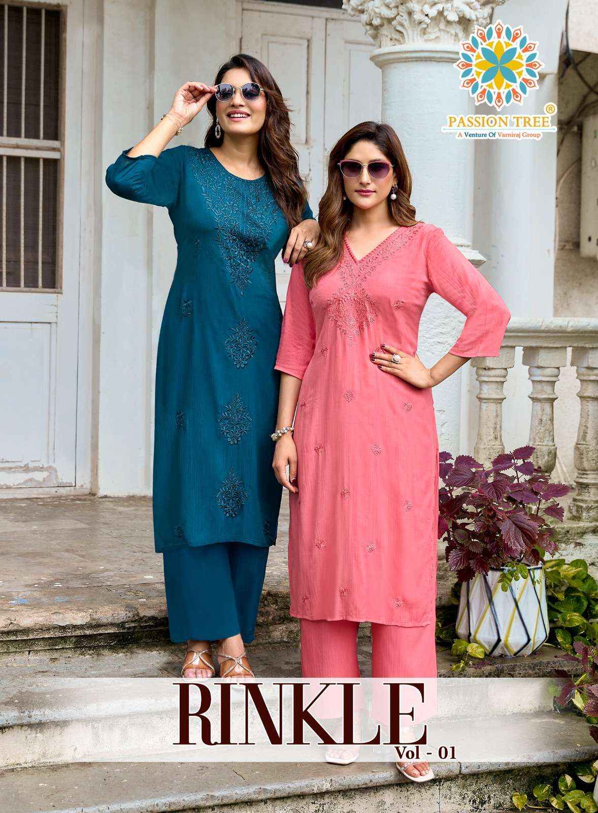 Passion Tree Rinkle Vol 1 Rayon Kurti With Plazzo 8 pcs Catalogue