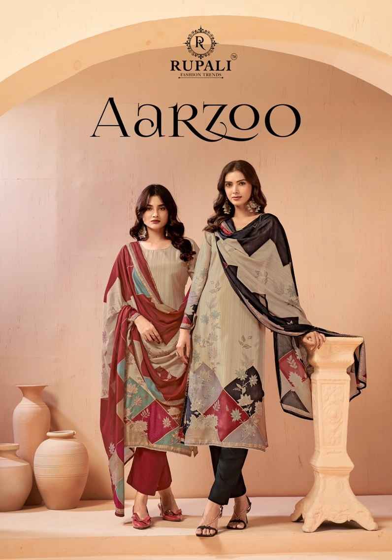 Rupali Fashion Aarzoo Viscose Muslin Dress Material 4 pcs Catalogue