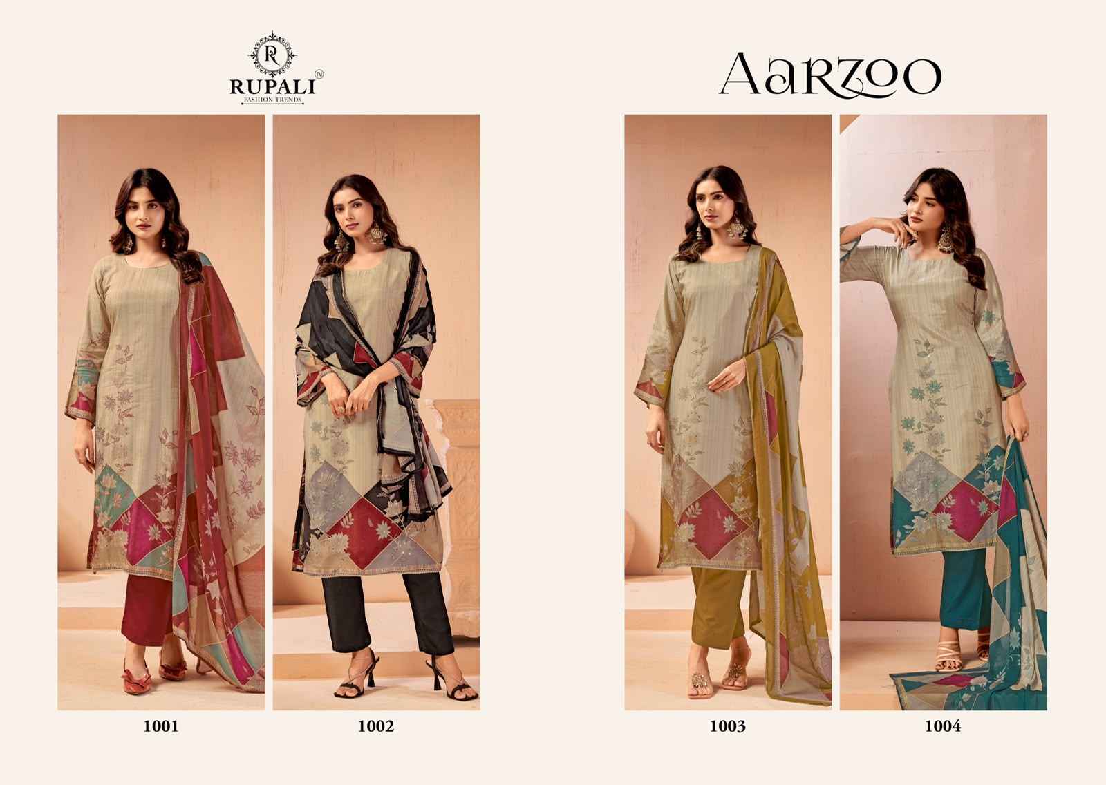 Rupali Fashion Aarzoo Viscose Muslin Dress Material 4 pcs Catalogue