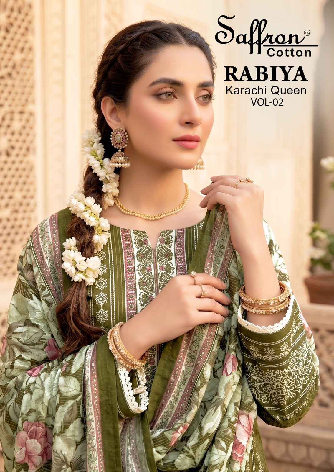 Saffron Cotton Rabiya Karachi Queen Vol 2 Cotton Dress Material 8 pcs Catalogue