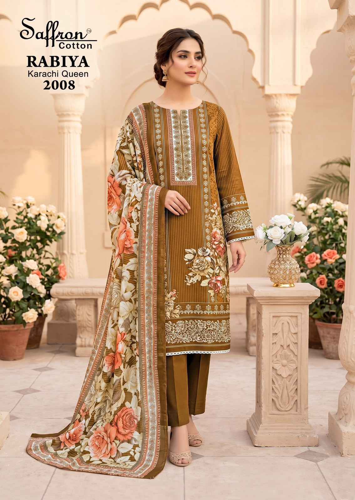 Saffron Cotton Rabiya Karachi Queen Vol 2 Cotton Dress Material 8 pcs Catalogue