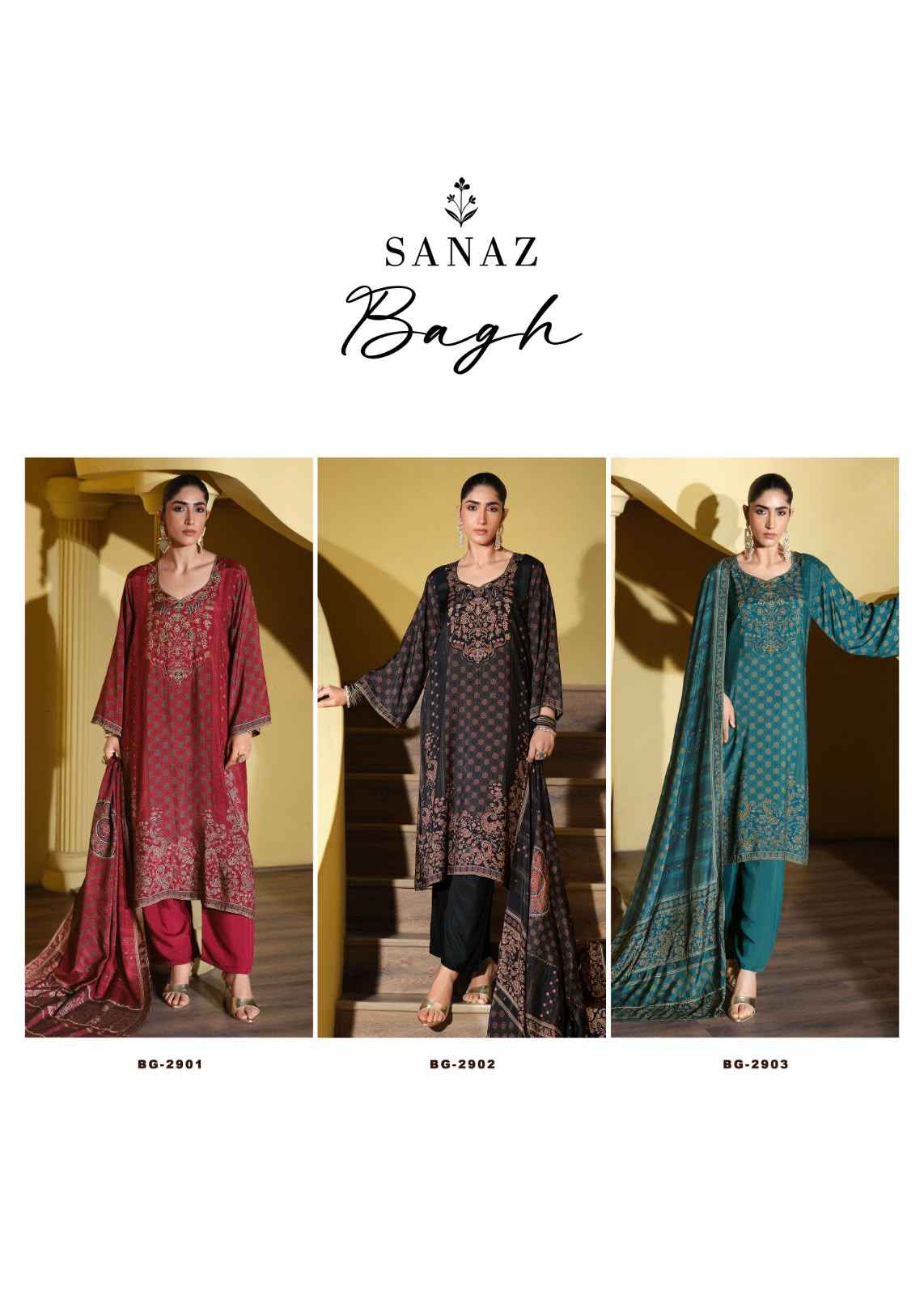 Sanaz Bagh Viscose Muslin Dress Material 3 pcs Catalogue