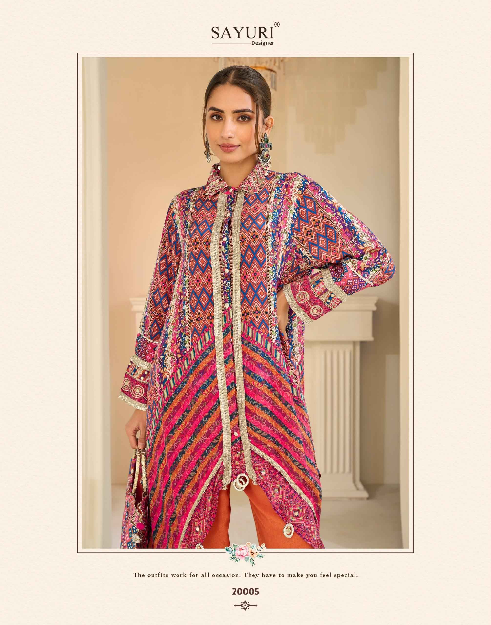 Sayuri Designer Savan Readymade Natural Crep Silk Dress 3 pcs Catalogue