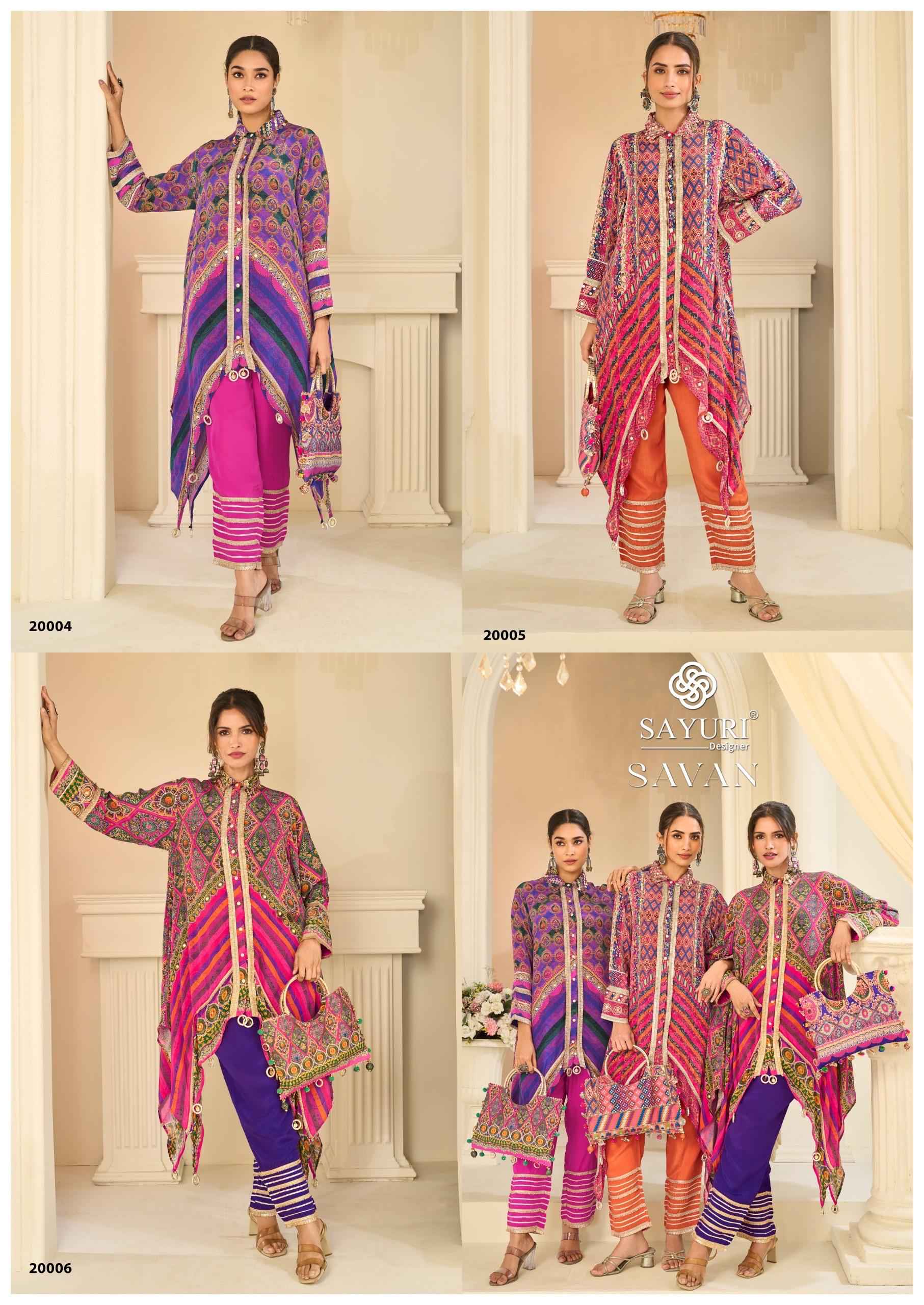 Sayuri Designer Savan Readymade Natural Crep Silk Dress 3 pcs Catalogue