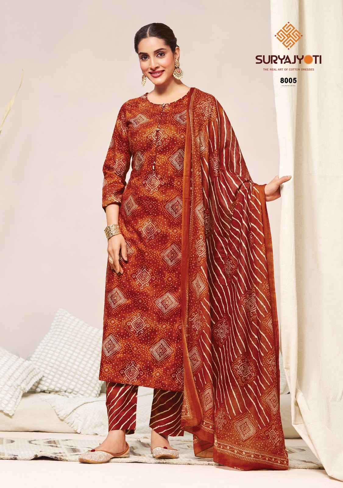 Suryajyoti Bandhani Lehariya Special Vol 8 Readymade Cotton Dress 8 pcs Catalogue