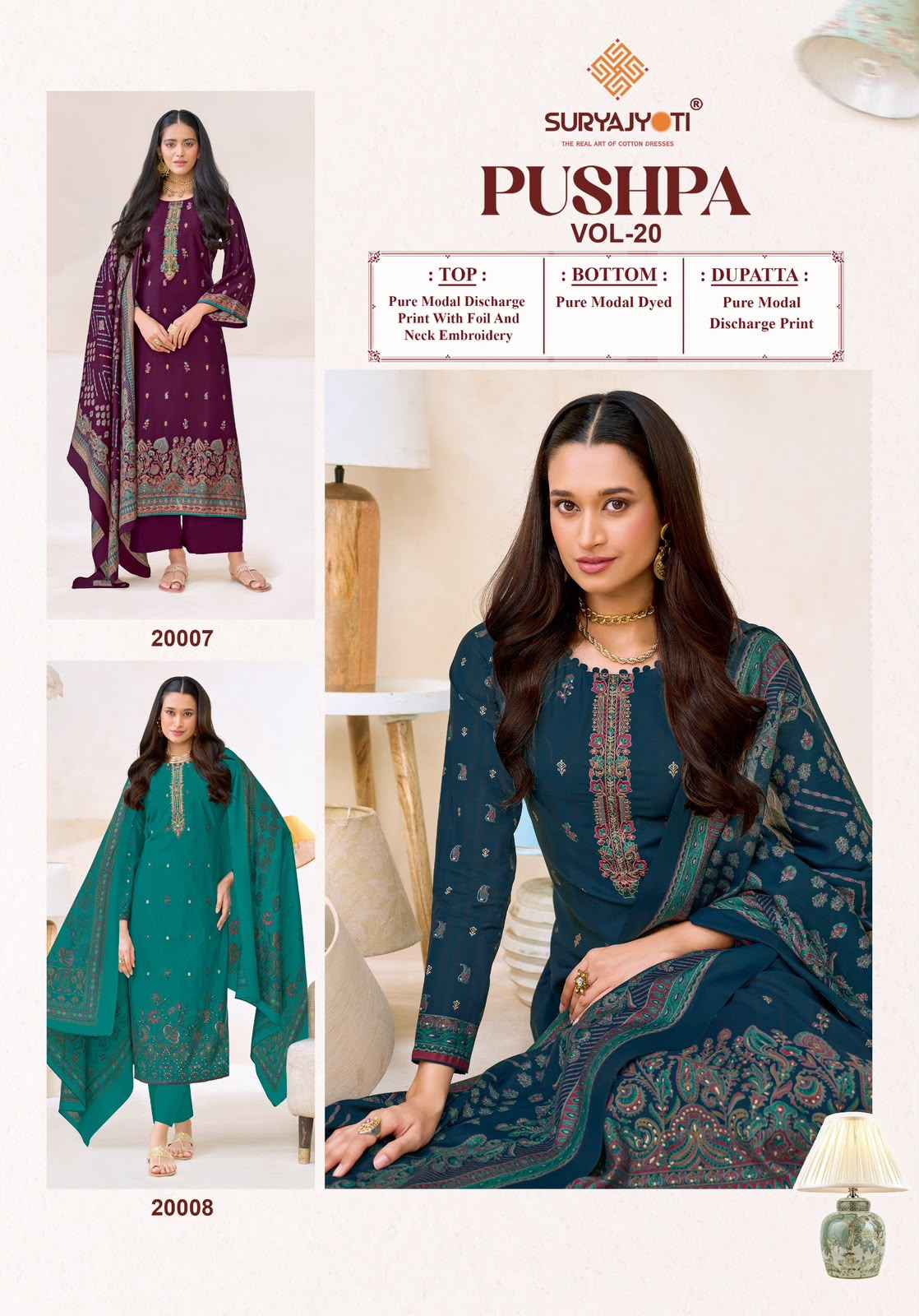 Suryajyoti Pushpa Vol 20 Modal Silk Dress Material 8 pcs Catalogue