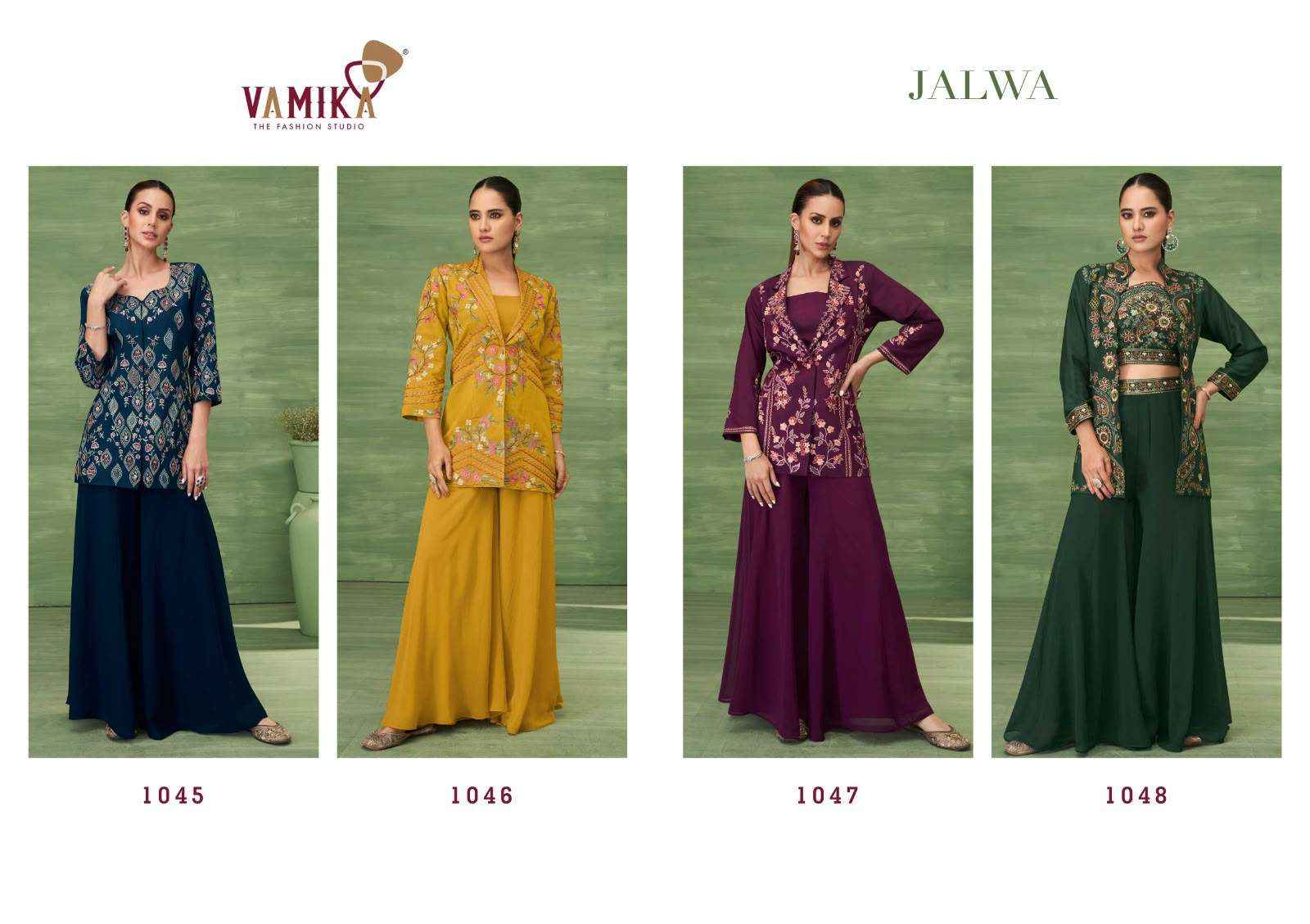Vamika Jalwa Designer Roman Silk Dress 4 pcs Catalogue