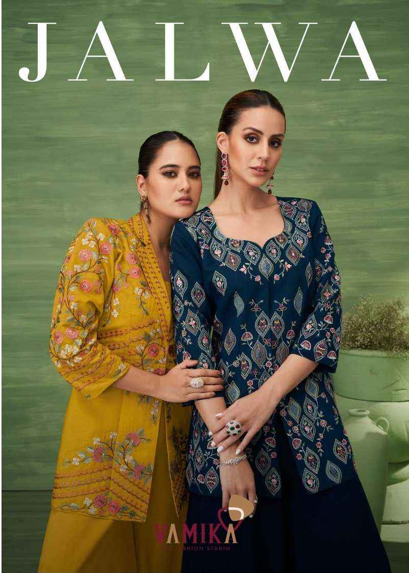 Vamika Jalwa Designer Roman Silk Dress 4 pcs Catalogue