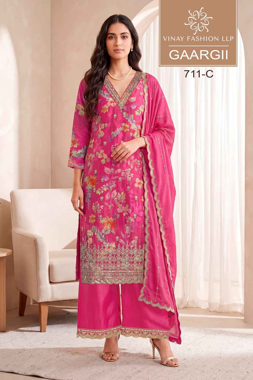 Vinay Fashion Kuleesh Gaargii Chinnon Dress Material 4 pcs Catalogue