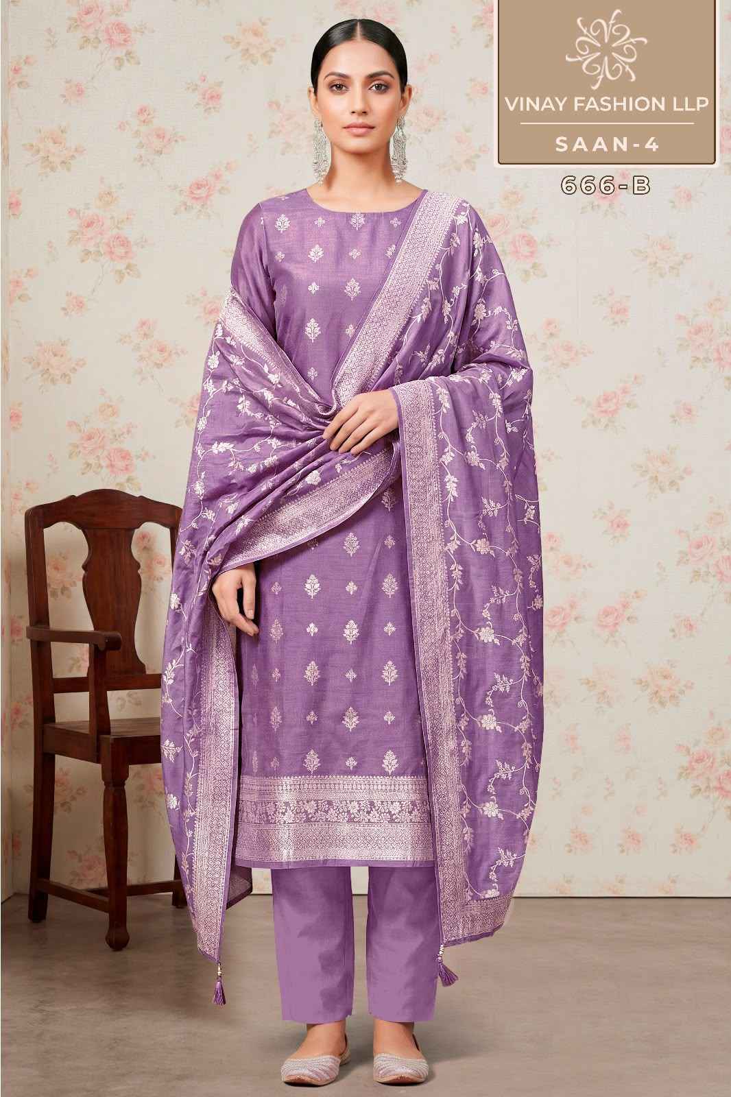 Vinay Kuleesh Saan Vol 4 Viscose Muslin Dress Material 4 pcs Catalogue