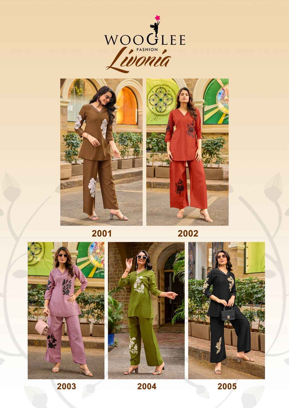 Wooglee Livonia Viscose Weaving Co ord Set 5 pcs Catalogue