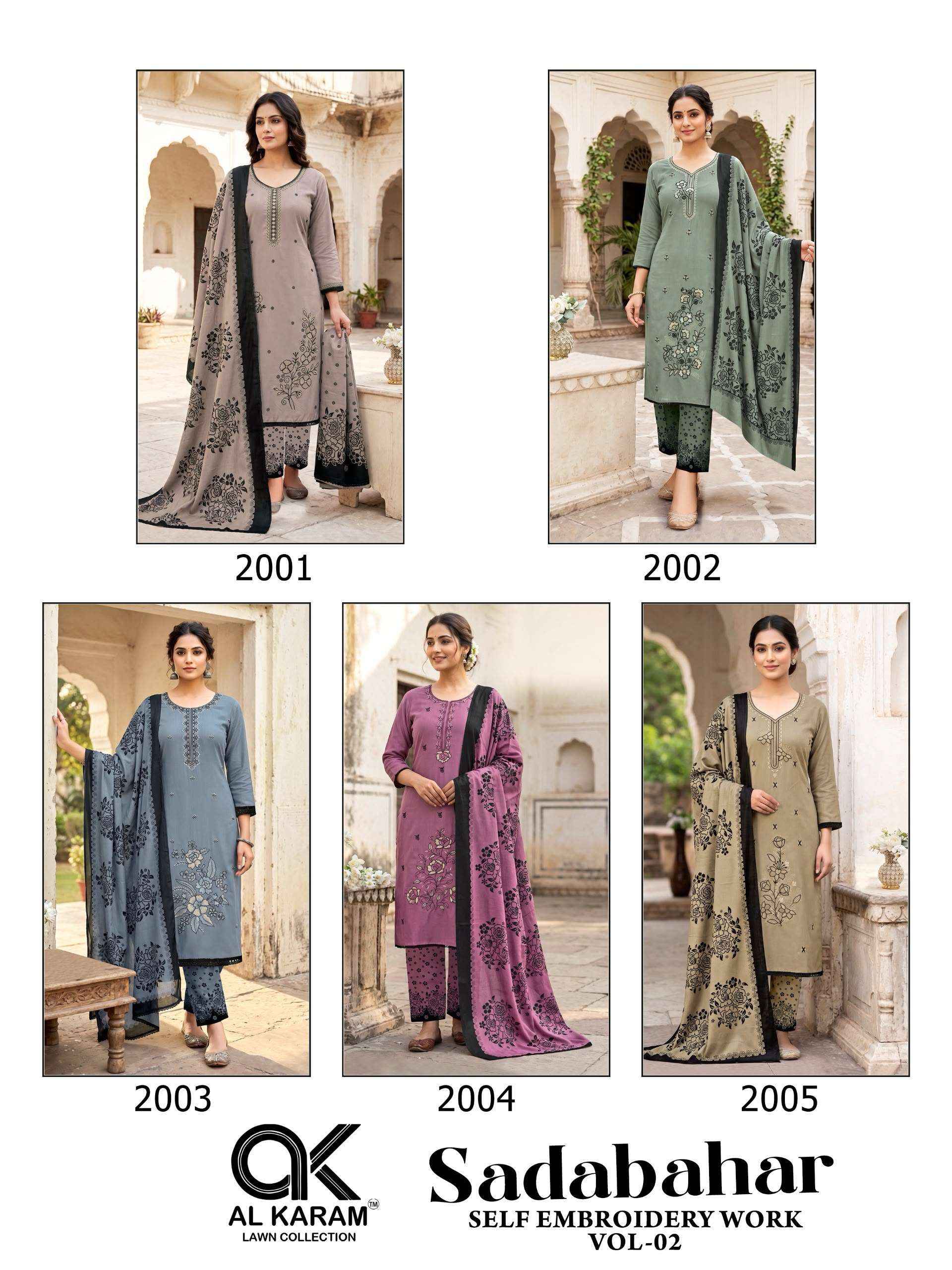 Al Karam Sadabahar Vol 2 Rayon Dress Material 5 pcs Catalogue