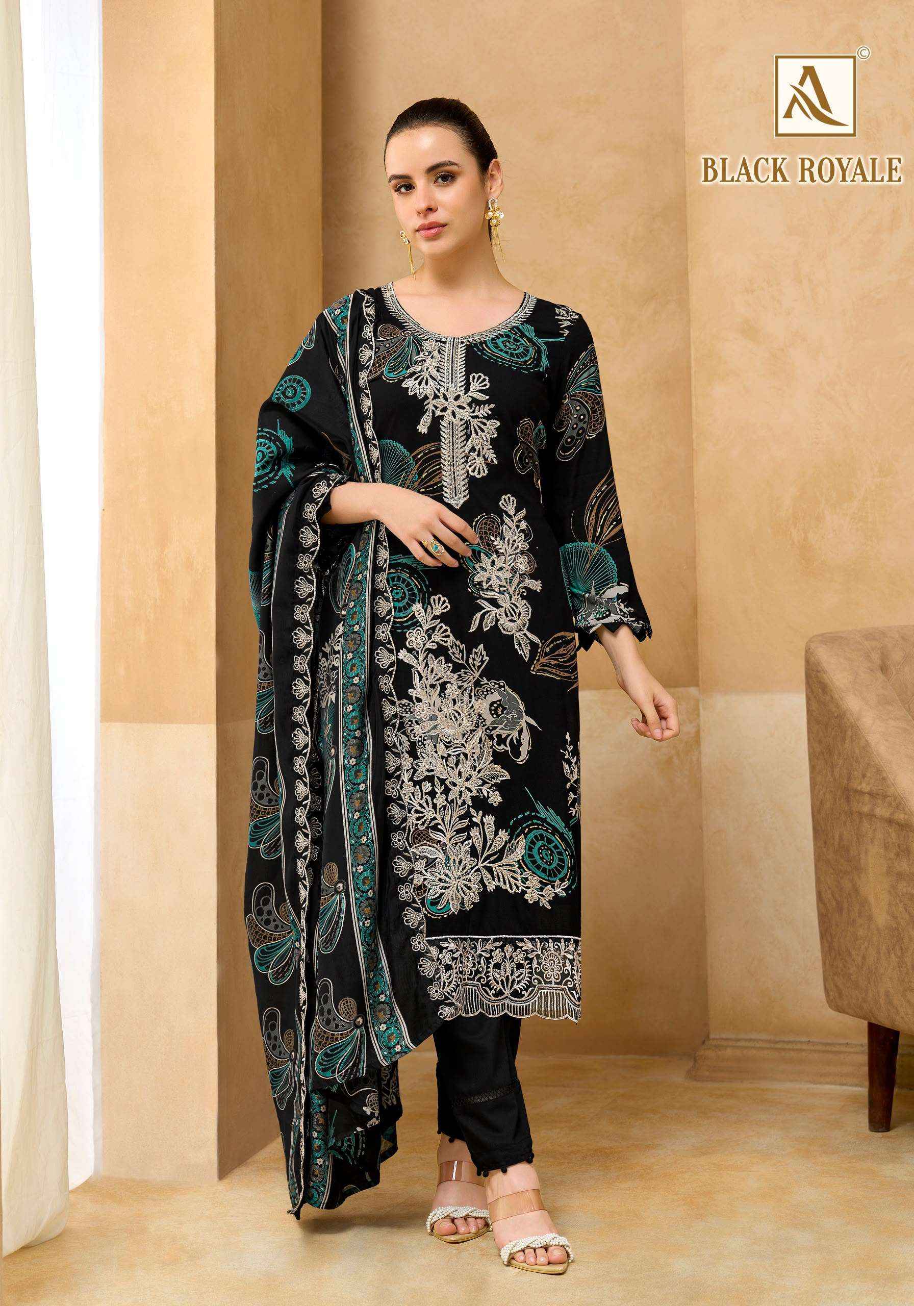 Alok Black Royale Viscose Rayon Dress Material 6 pcs Catalogue