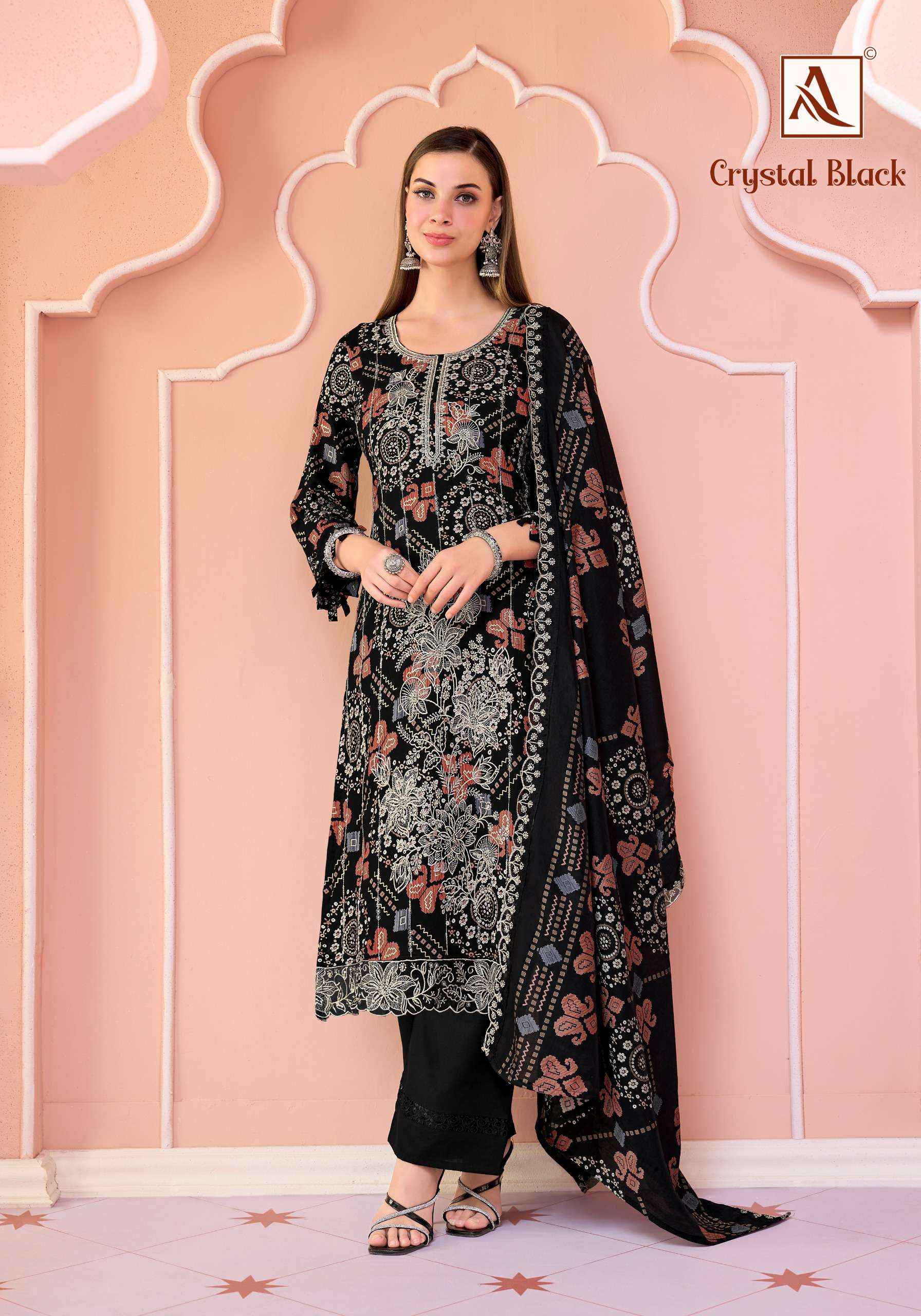 Alok Crystal Black Viscose Rayon Dress Material 6 pcs Catalogue
