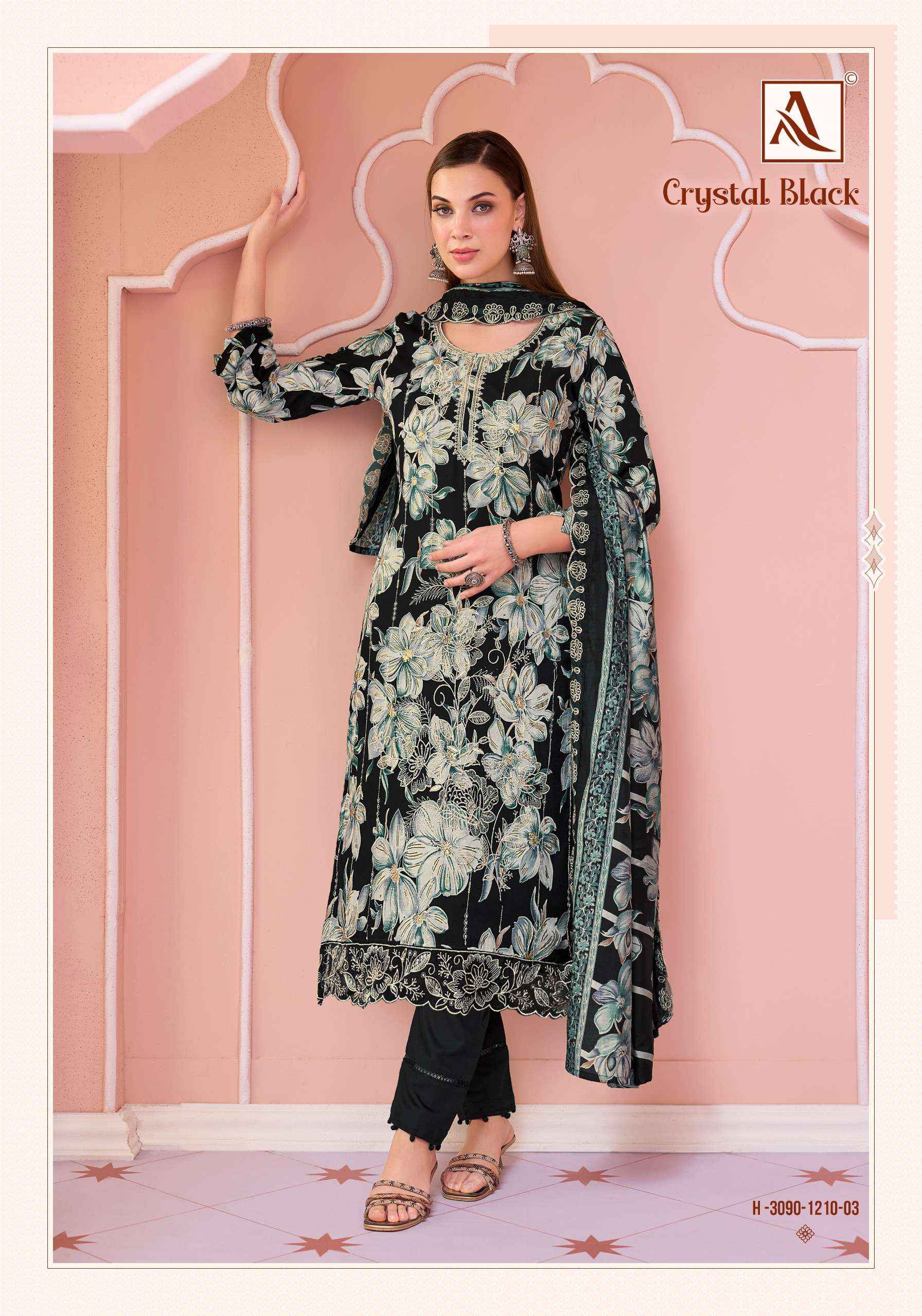 Alok Crystal Black Viscose Rayon Dress Material 6 pcs Catalogue