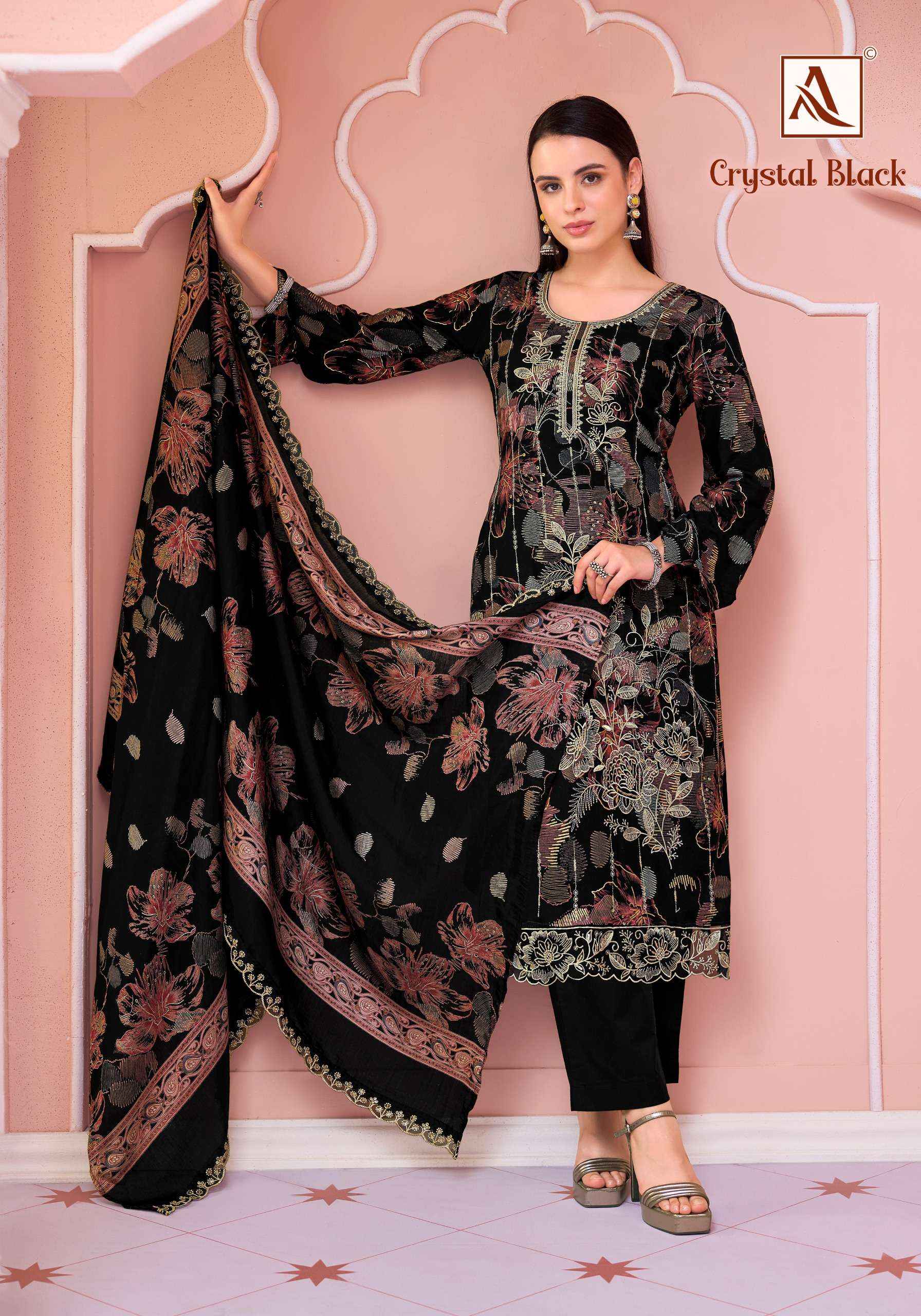 Alok Crystal Black Viscose Rayon Dress Material 6 pcs Catalogue
