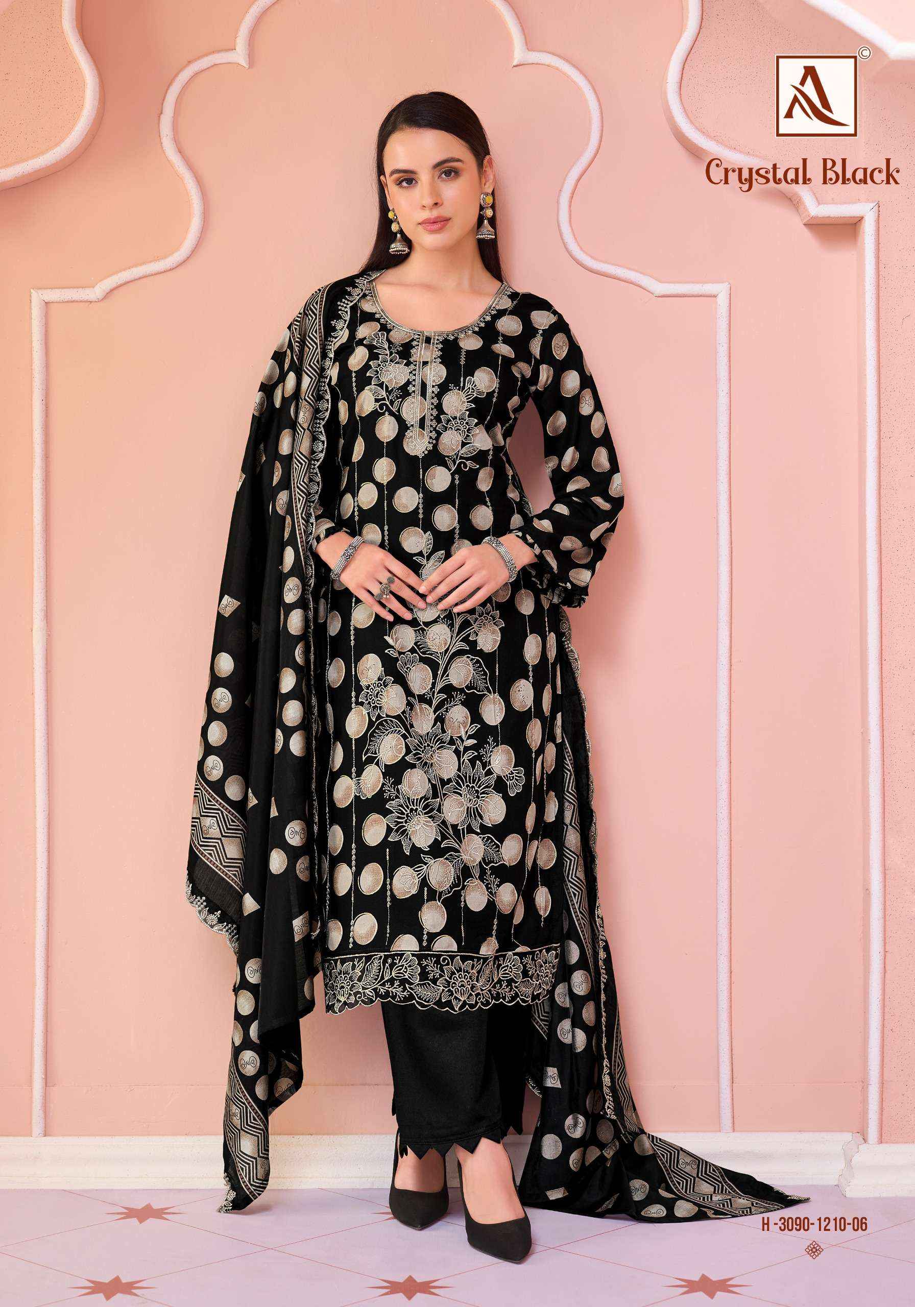 Alok Crystal Black Viscose Rayon Dress Material 6 pcs Catalogue