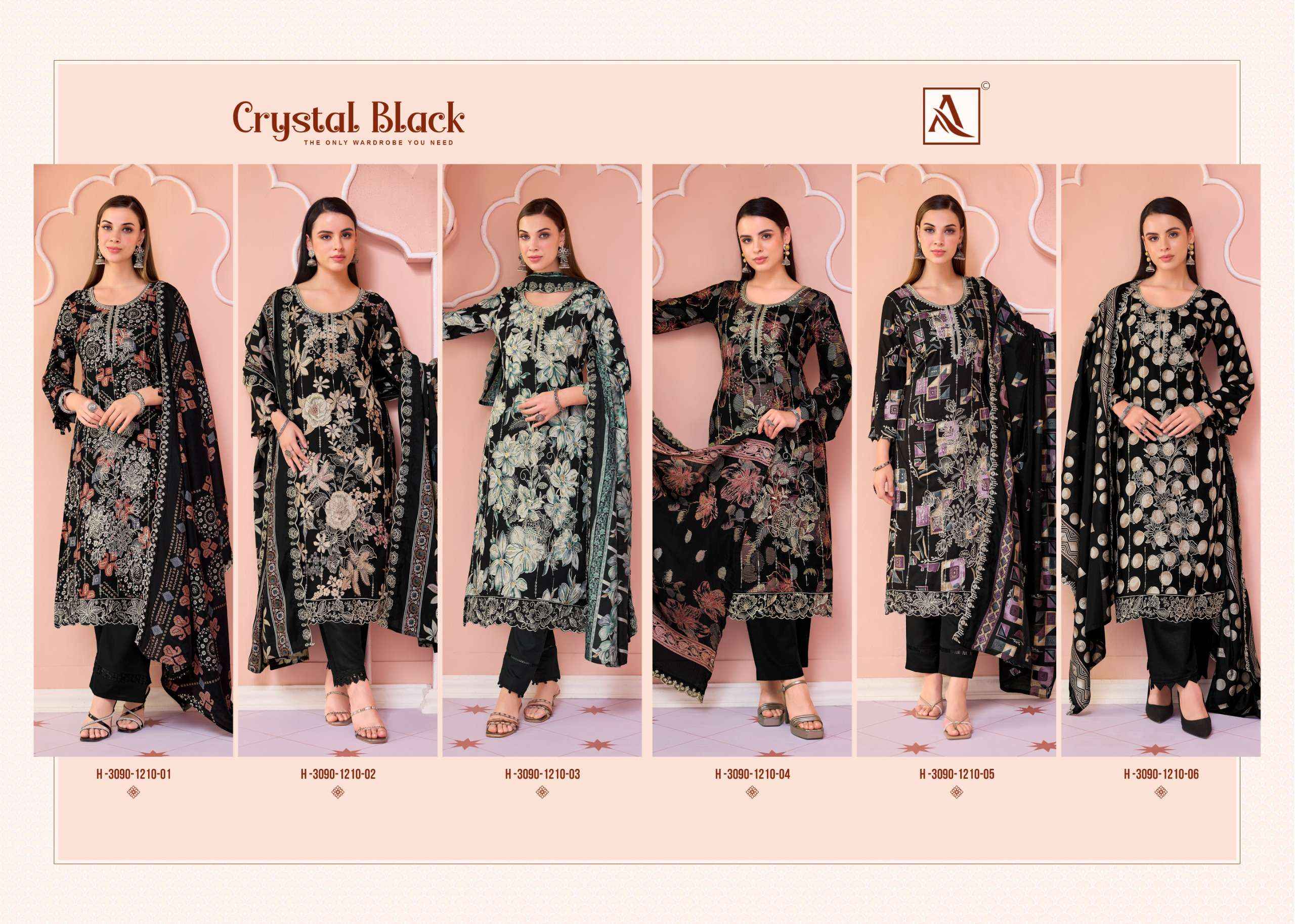 Alok Crystal Black Viscose Rayon Dress Material 6 pcs Catalogue