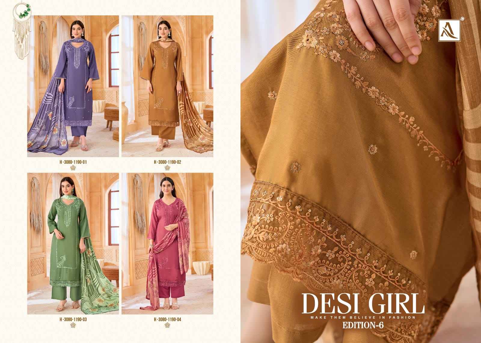 Alok Desi Girl Edition 6 Viscose Maslin Dress Material 4 pcs Catalogue