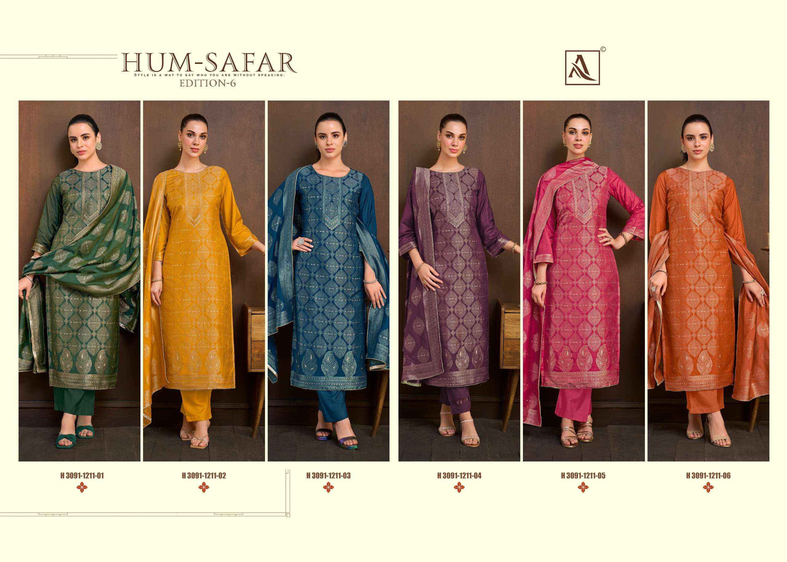 Alok Hum-Safar Edition 6 Viscose Jacquard Dress Material 6 pcs Catalogue