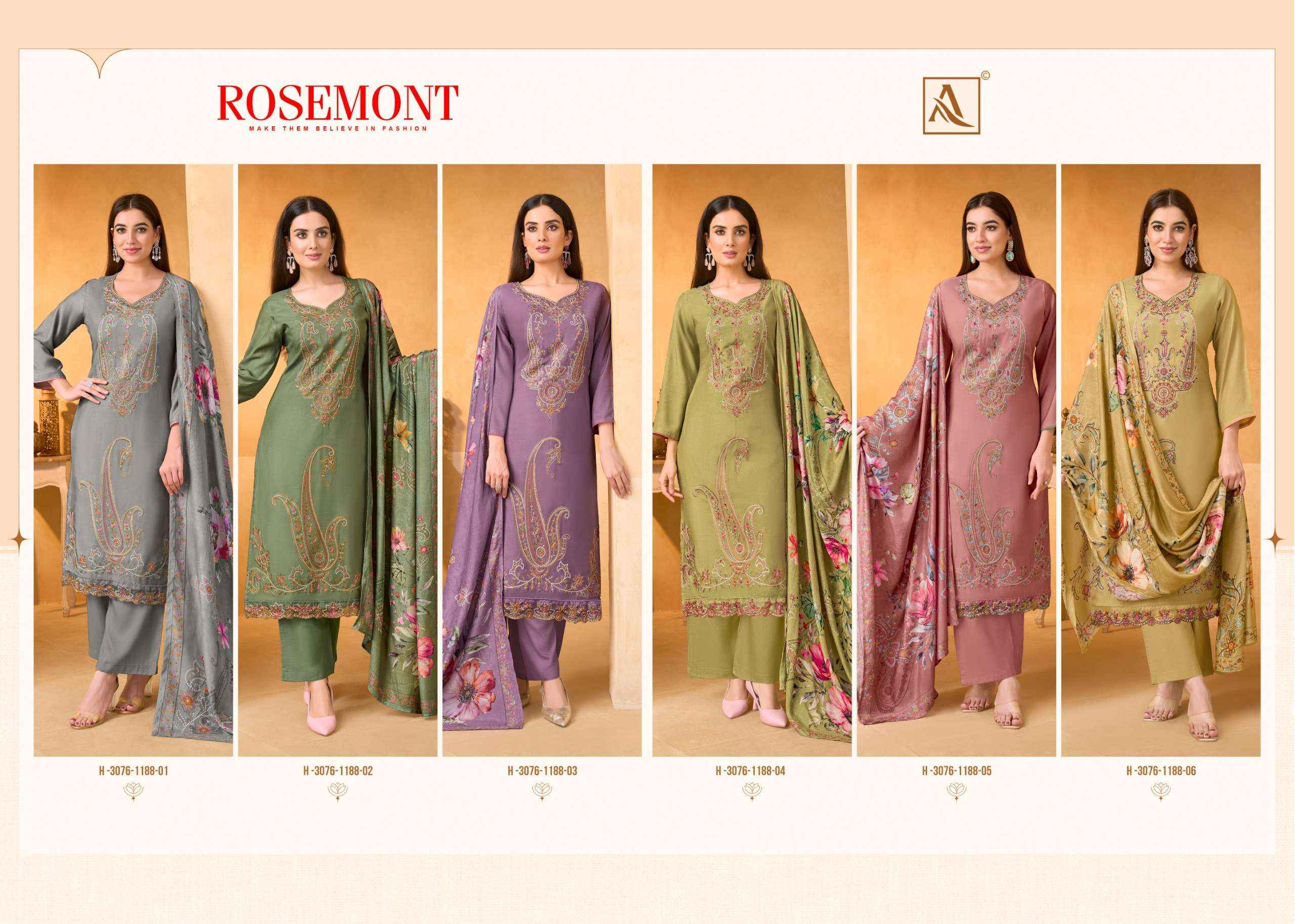 Alok Rosemont Viscose Muslin Dress Material 6 pcs Catalogue