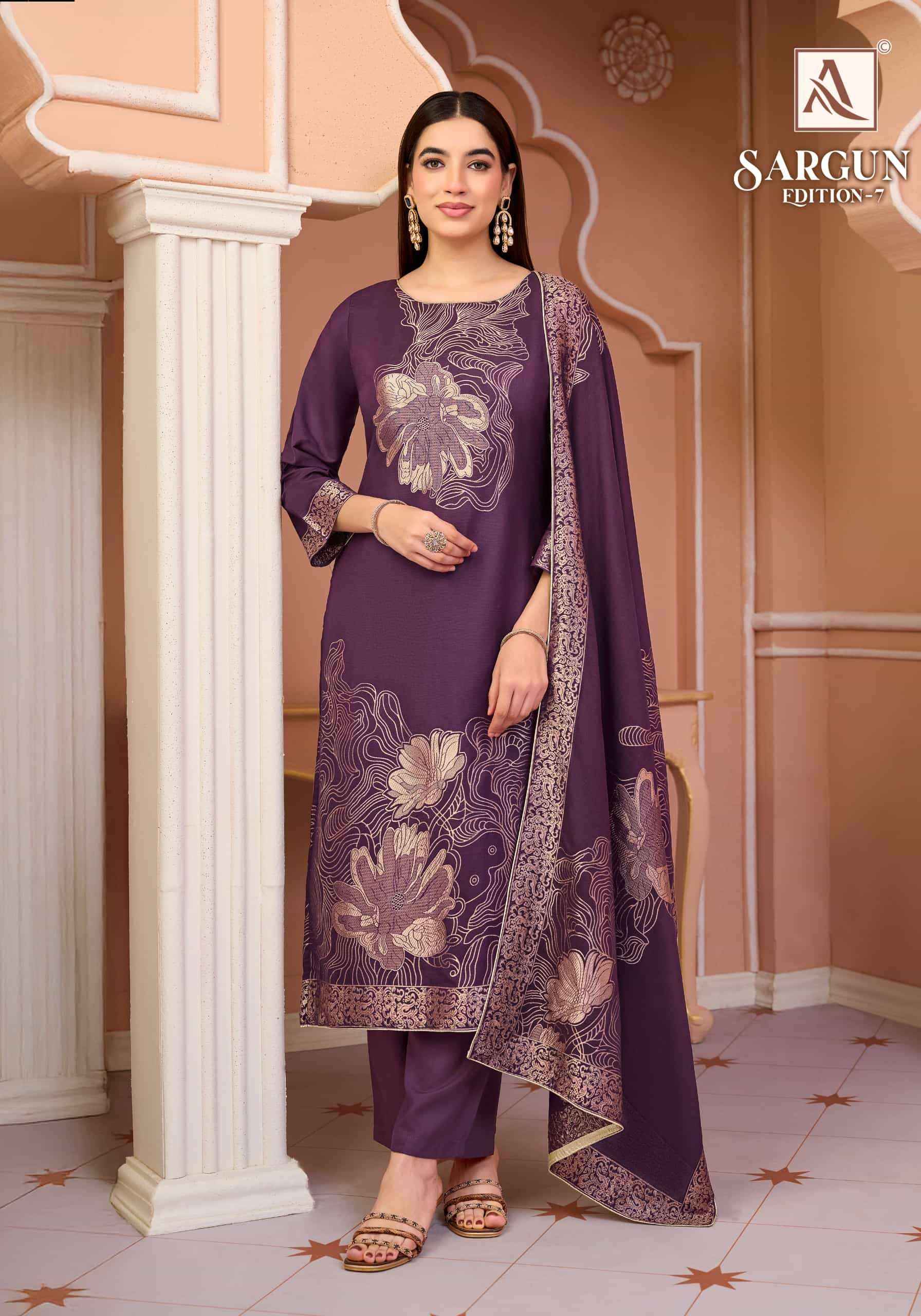 Alok Sargun Edition 7 Muslin Jacquard Dress Material 6 pcs Catalogue