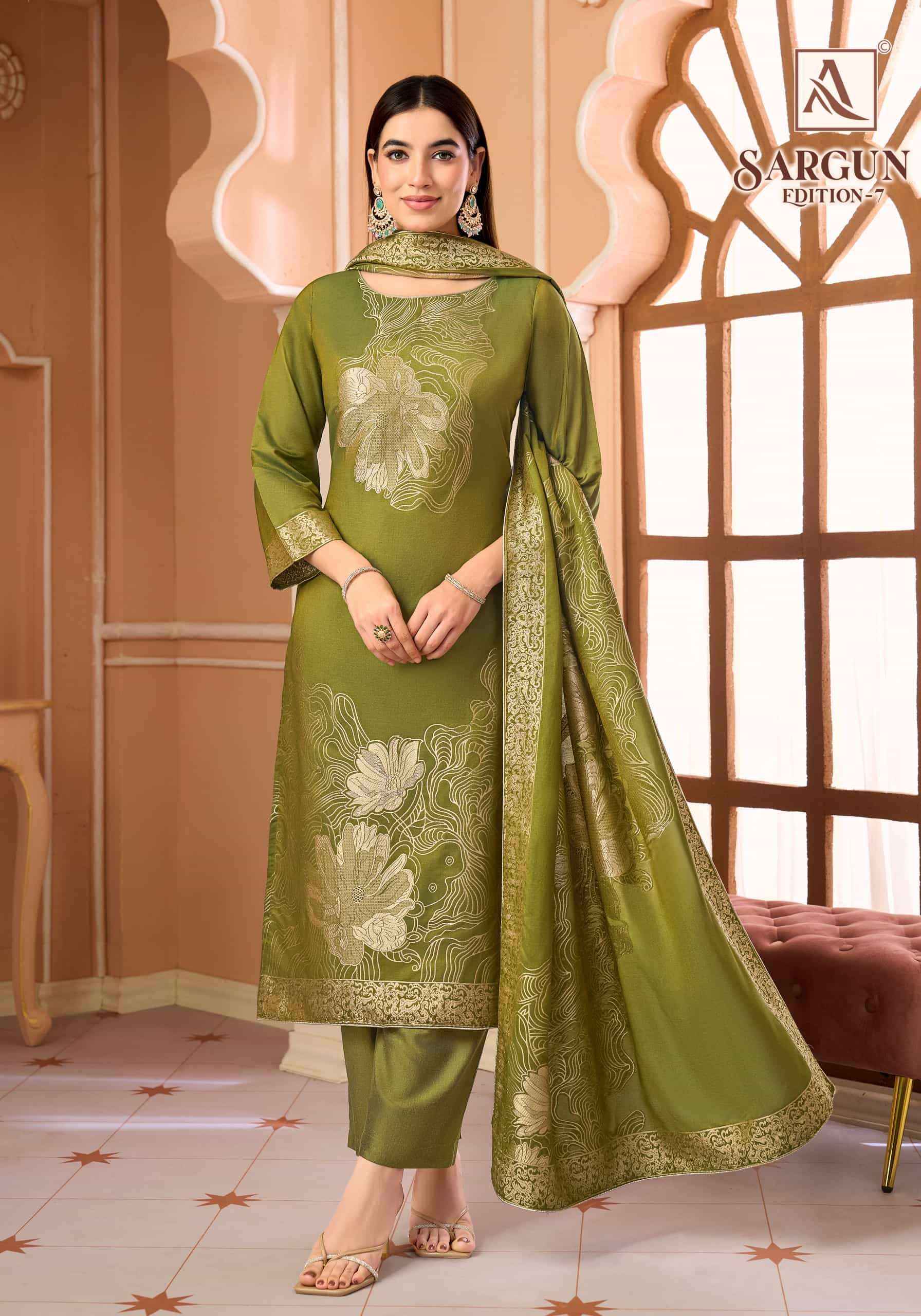 Alok Sargun Edition 7 Muslin Jacquard Dress Material 6 pcs Catalogue