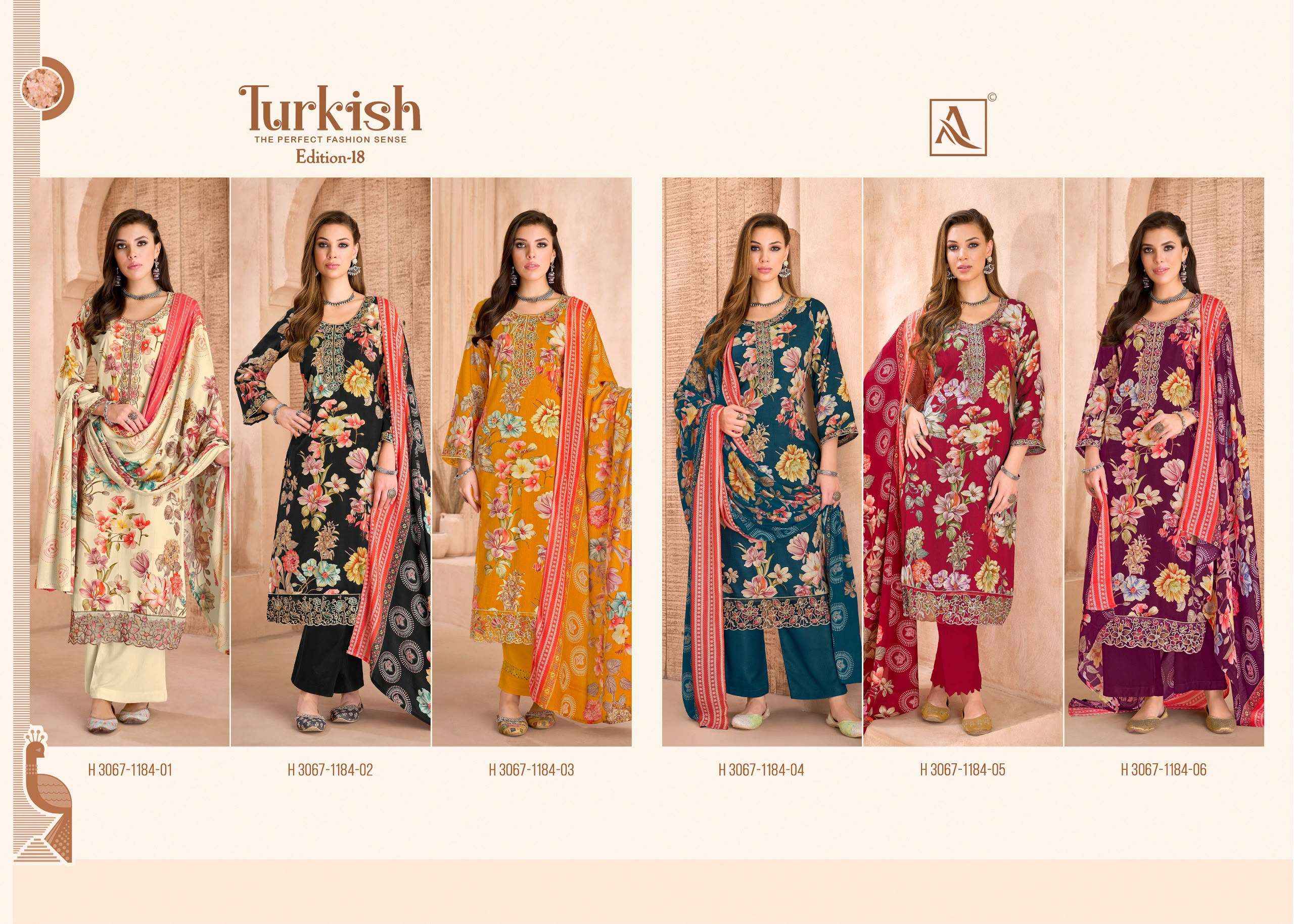 Alok Turkish Edition 18 Viscose Reyon Dress Material 6 pcs Catalogue