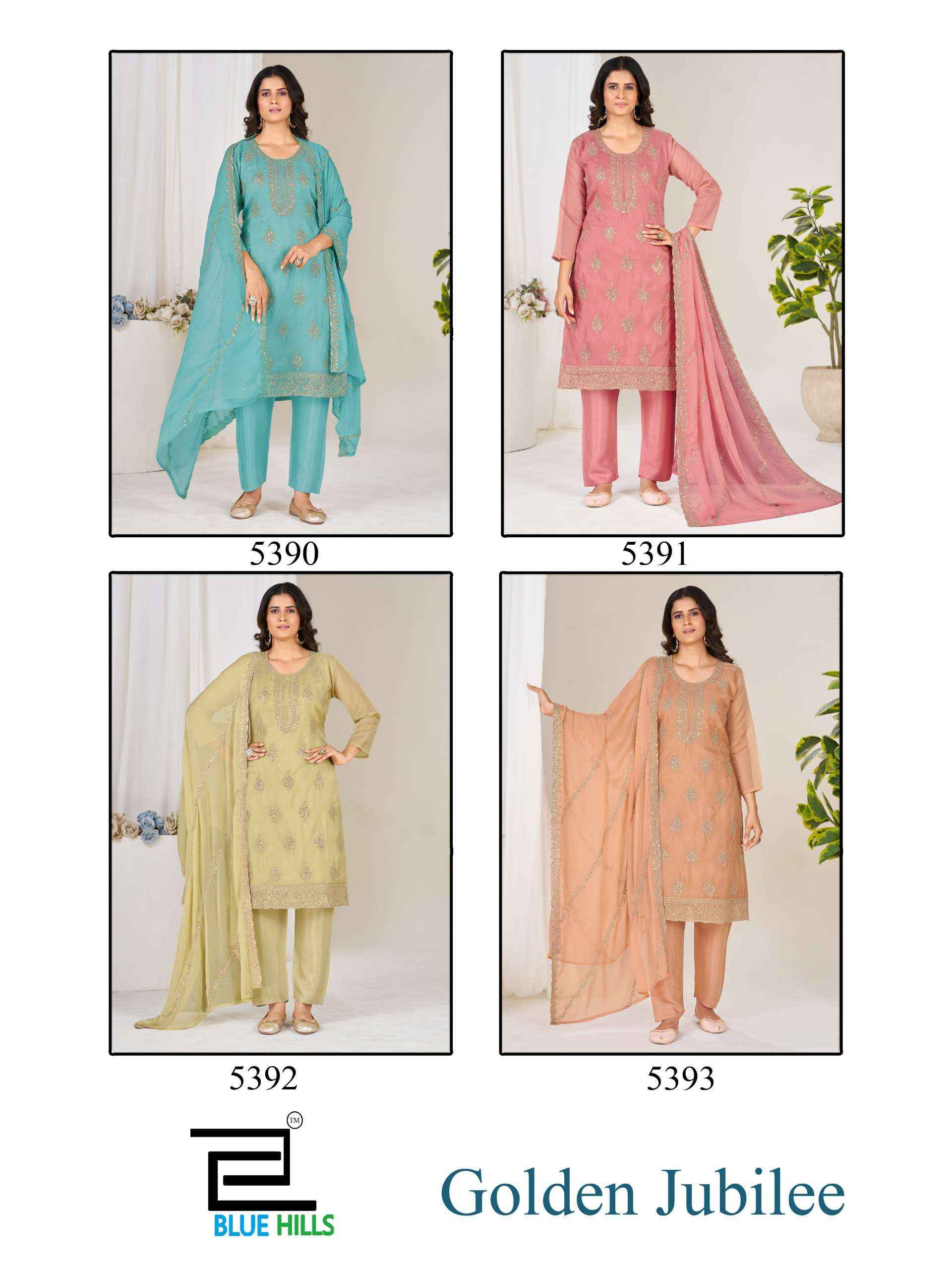 Blue Hills Golden Jubilee Organza Kurti Combo 4 pcs Catalogue