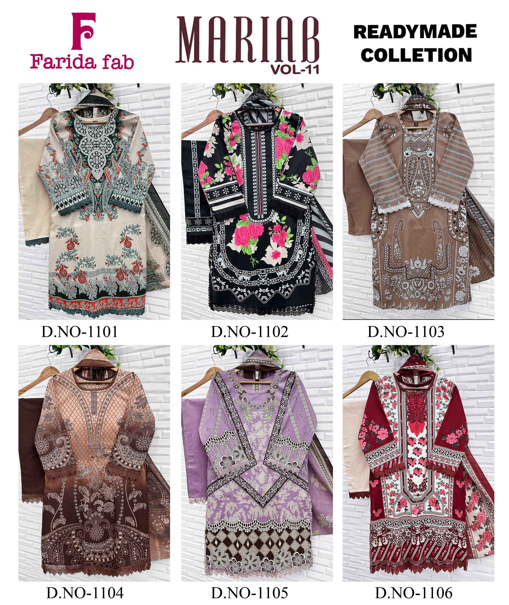Farida Fab Maria B Vol 11 Readymade Cotton Dress 6 pcs Catalogue