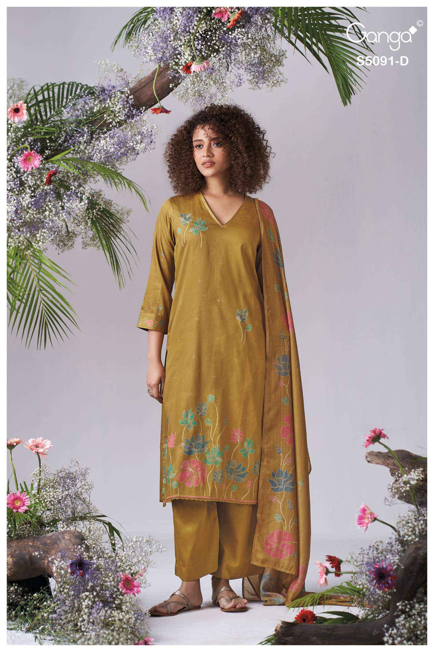 Ganga Baerin 5091 Satin Cotton Dress Material 4 pcs Catalogue