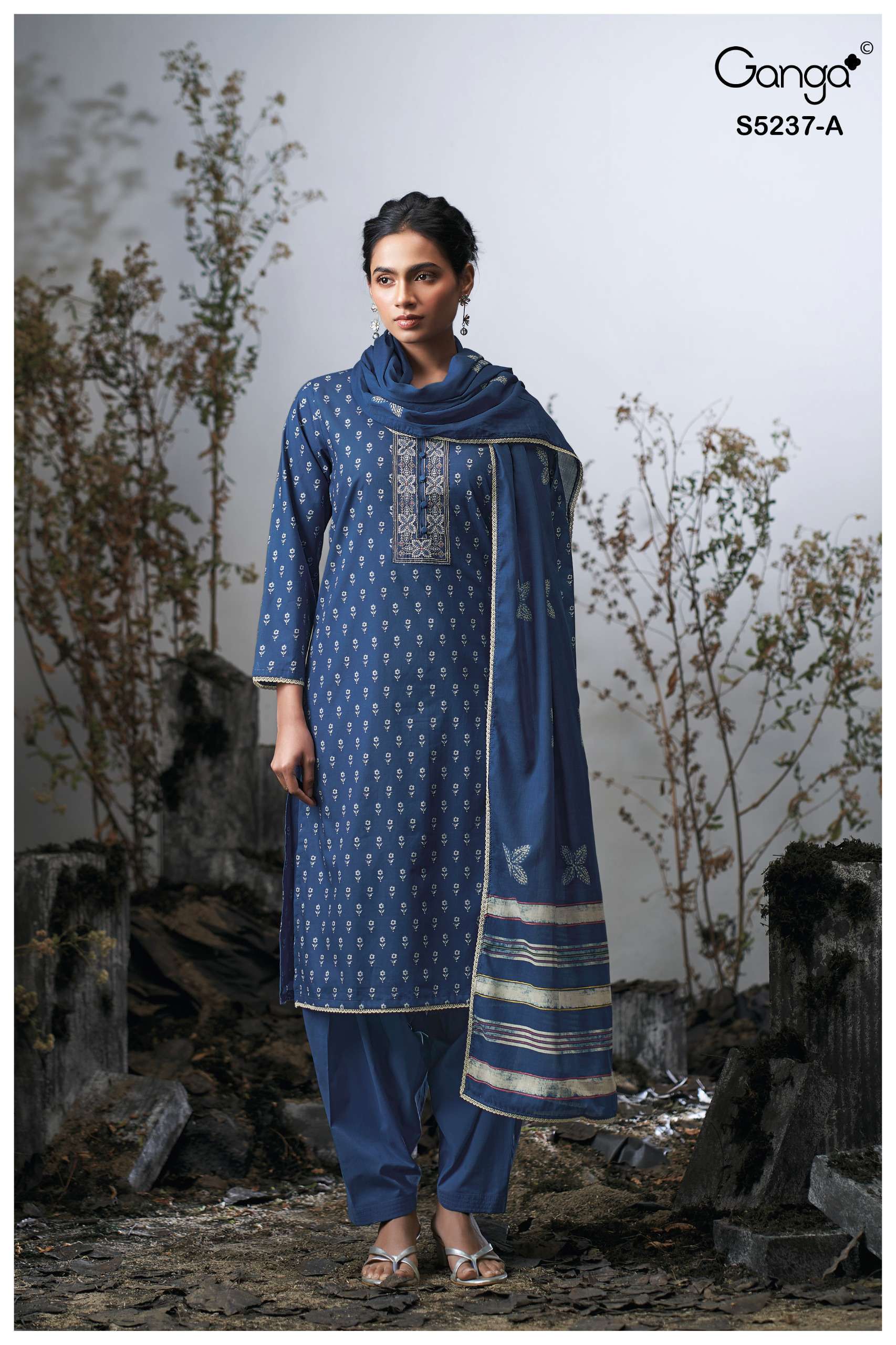 Ganga Cazzie 5237 Satin Cotton Dress Material 4 pcs Catalogue