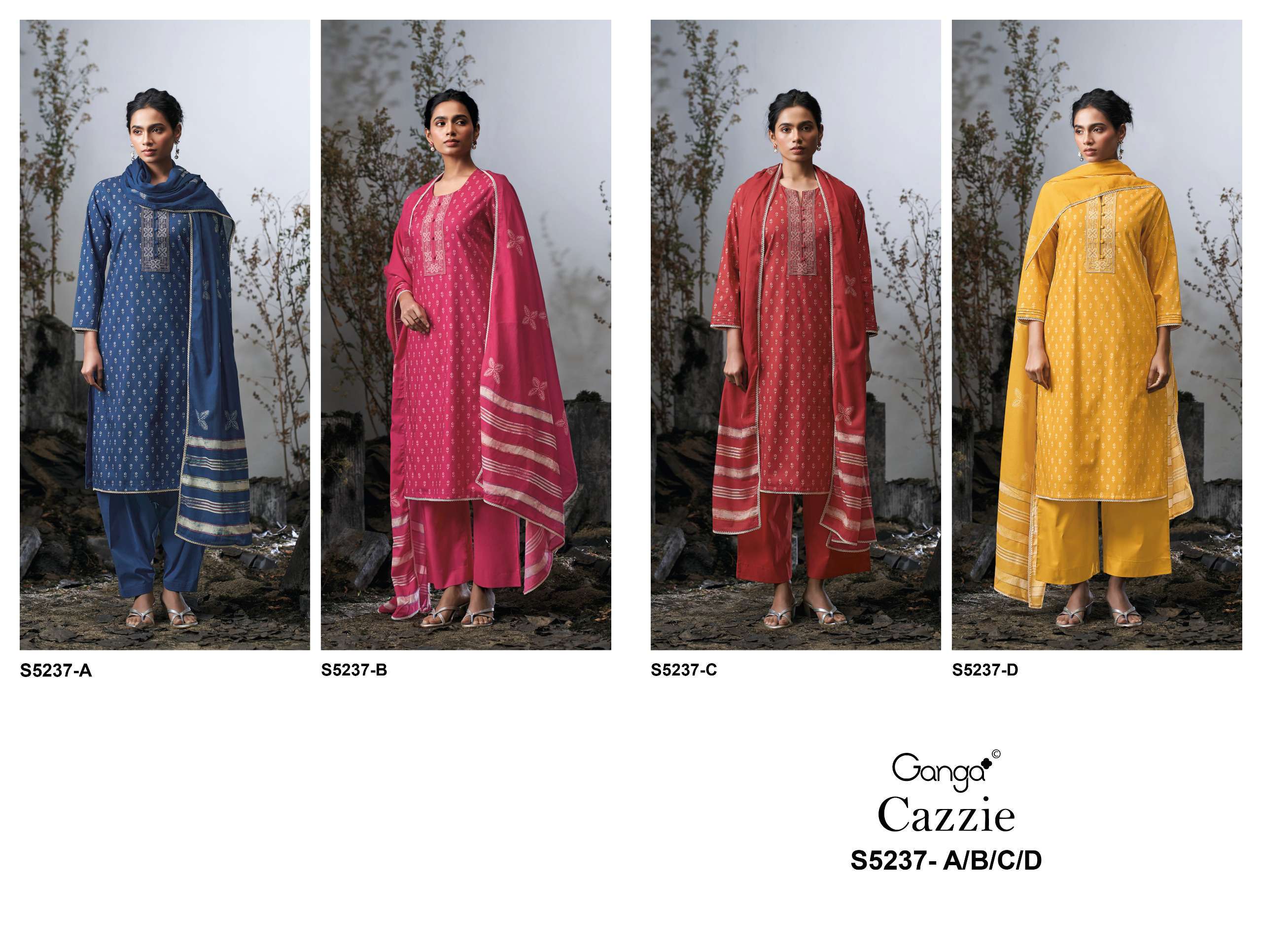 Ganga Cazzie 5237 Satin Cotton Dress Material 4 pcs Catalogue