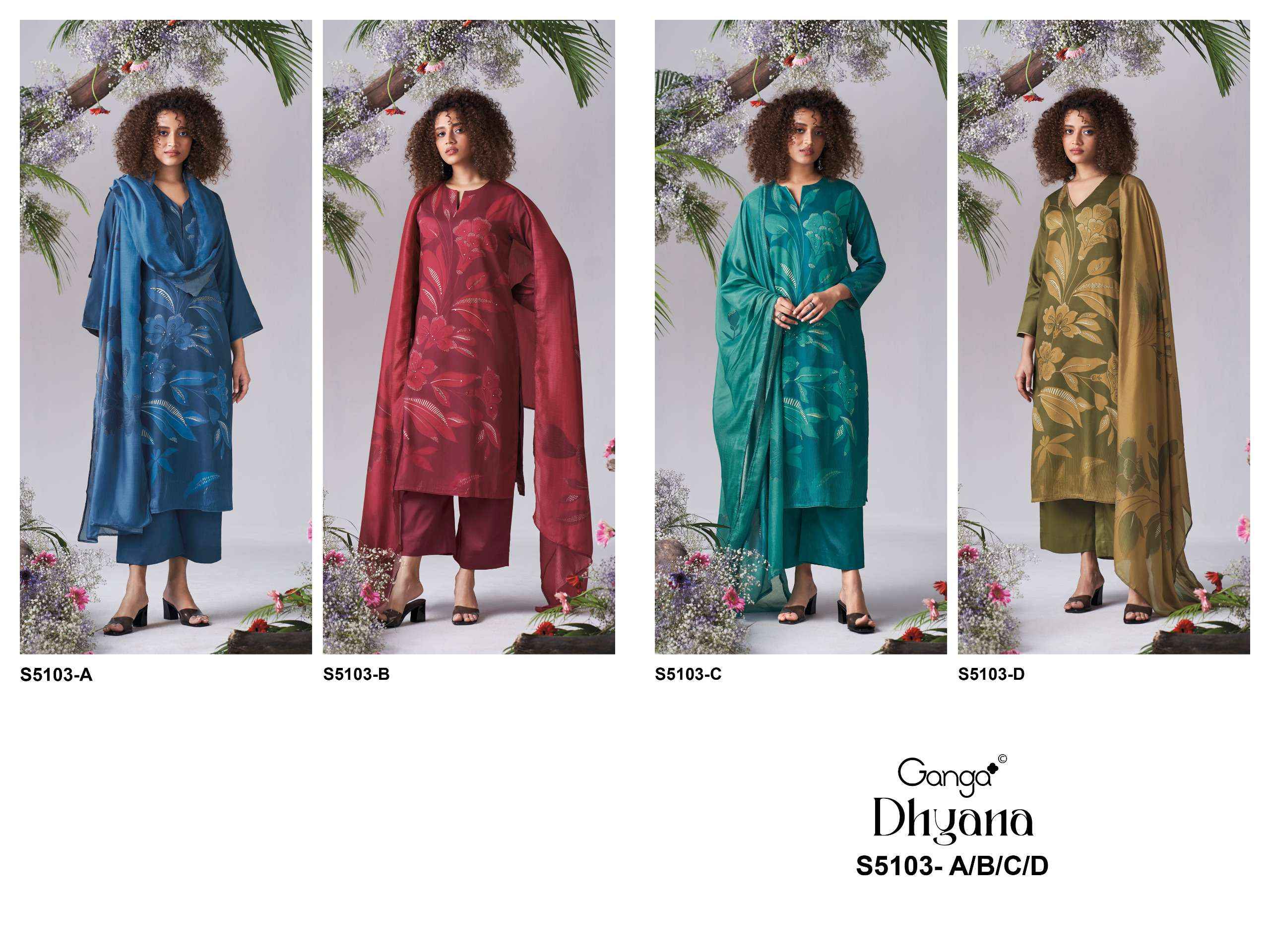Ganga Dhyana 5103 Satin Cotton Dress Material 4 pcs Catalogue