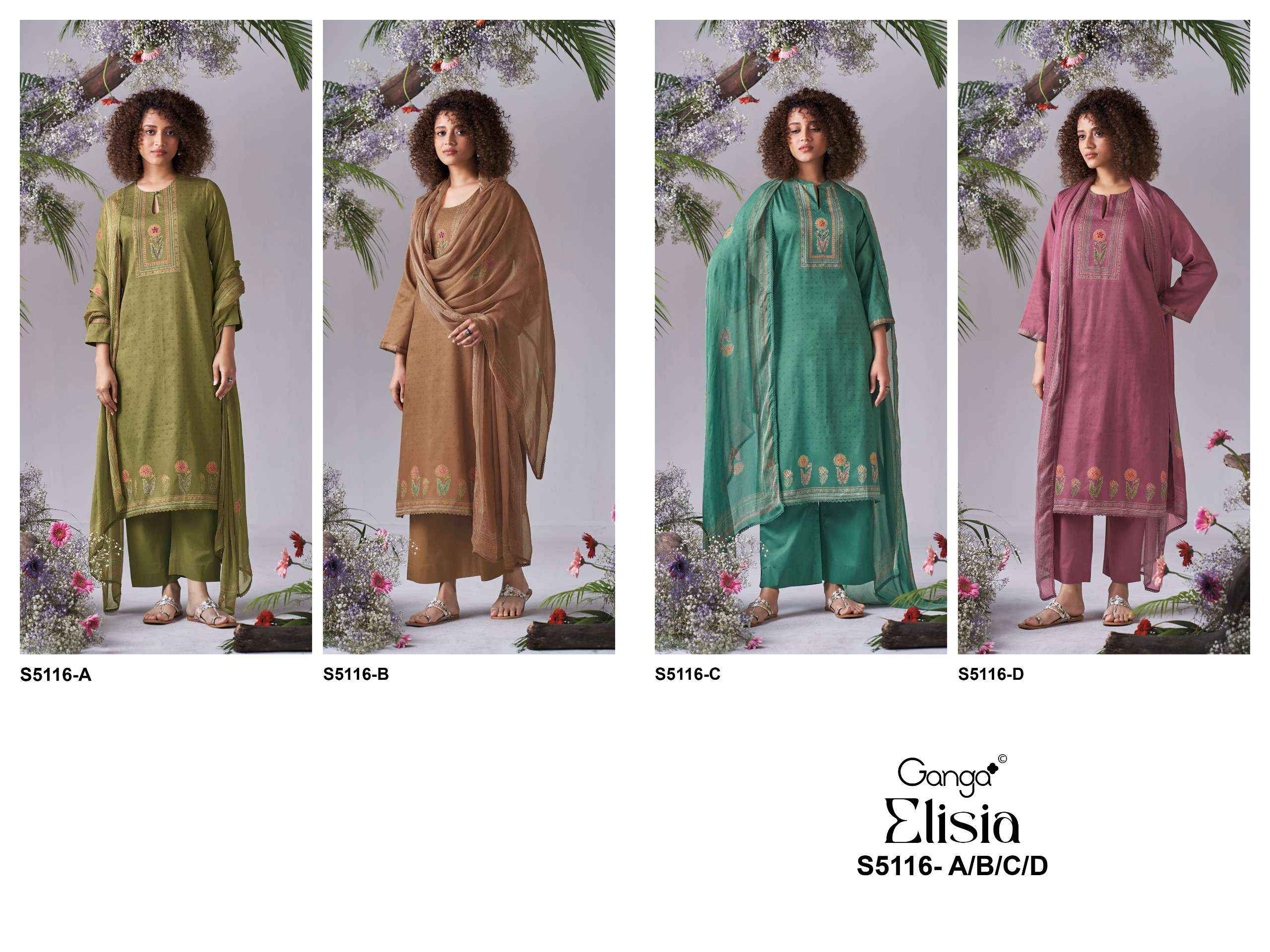 Ganga Elisia 5116 Satin Cotton Dress Material 4 pcs Catalogue
